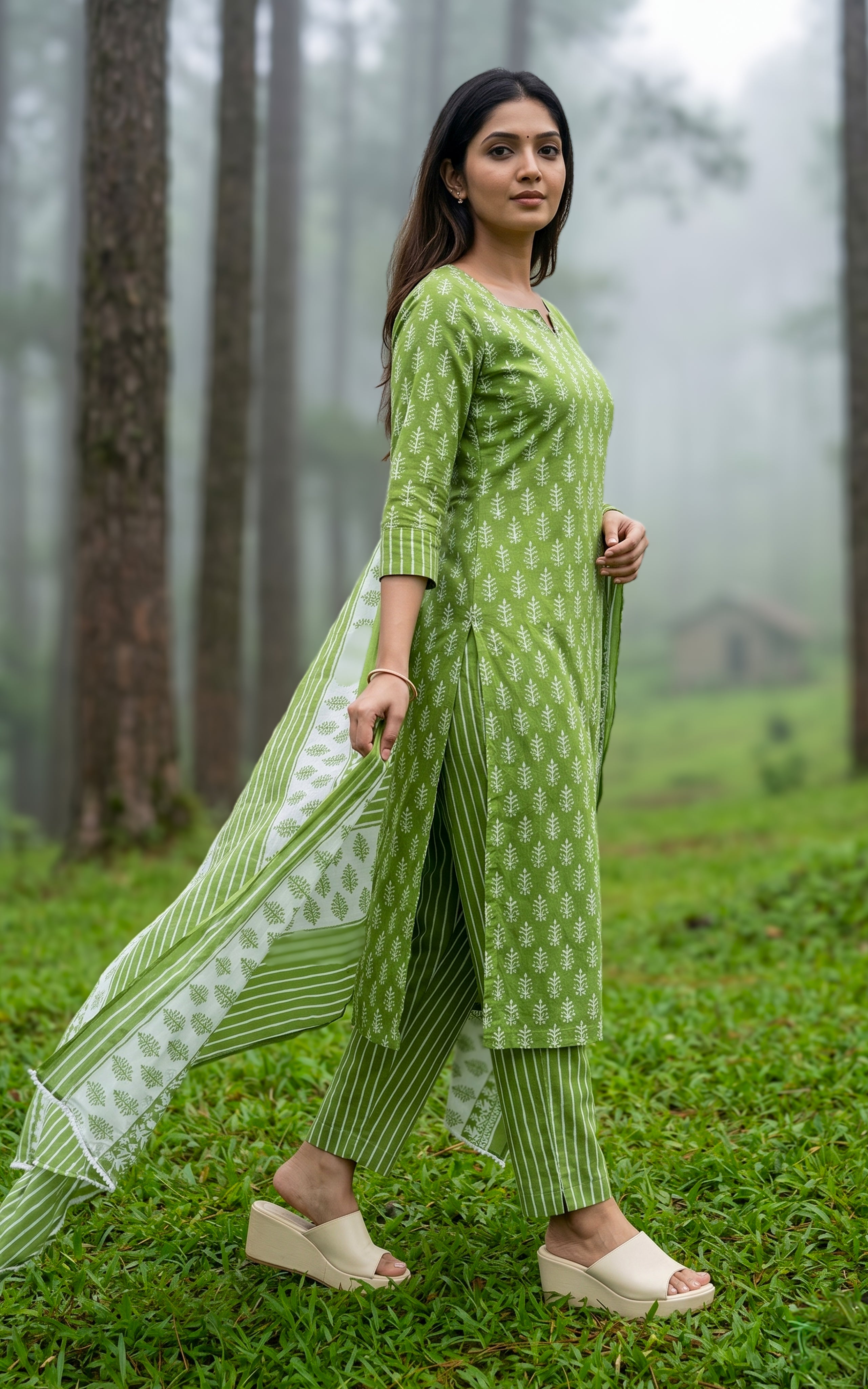 Mrinalini Green (Kurti+Pant+Dupatta)
