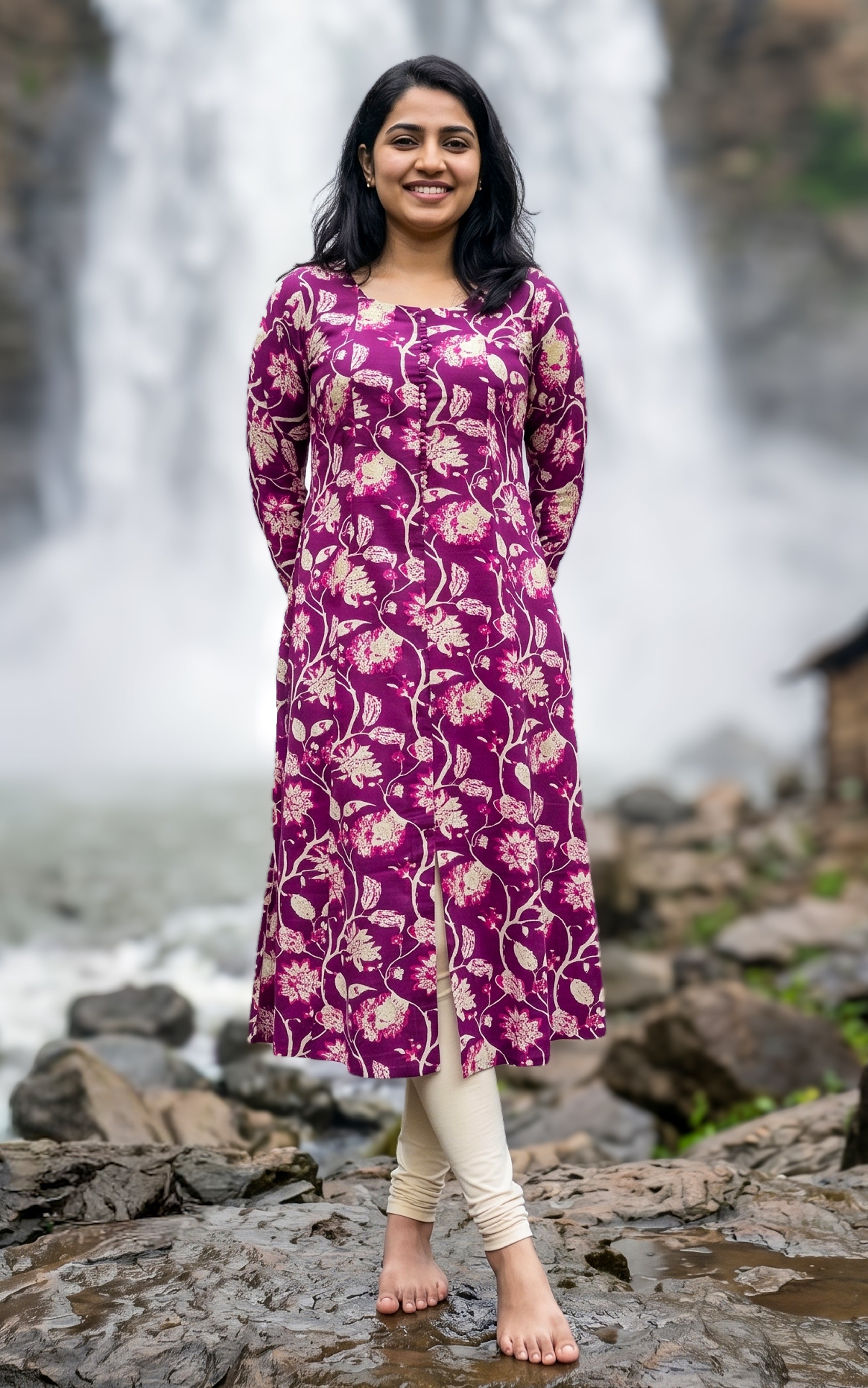 Plum ethnic cotton kurti for women