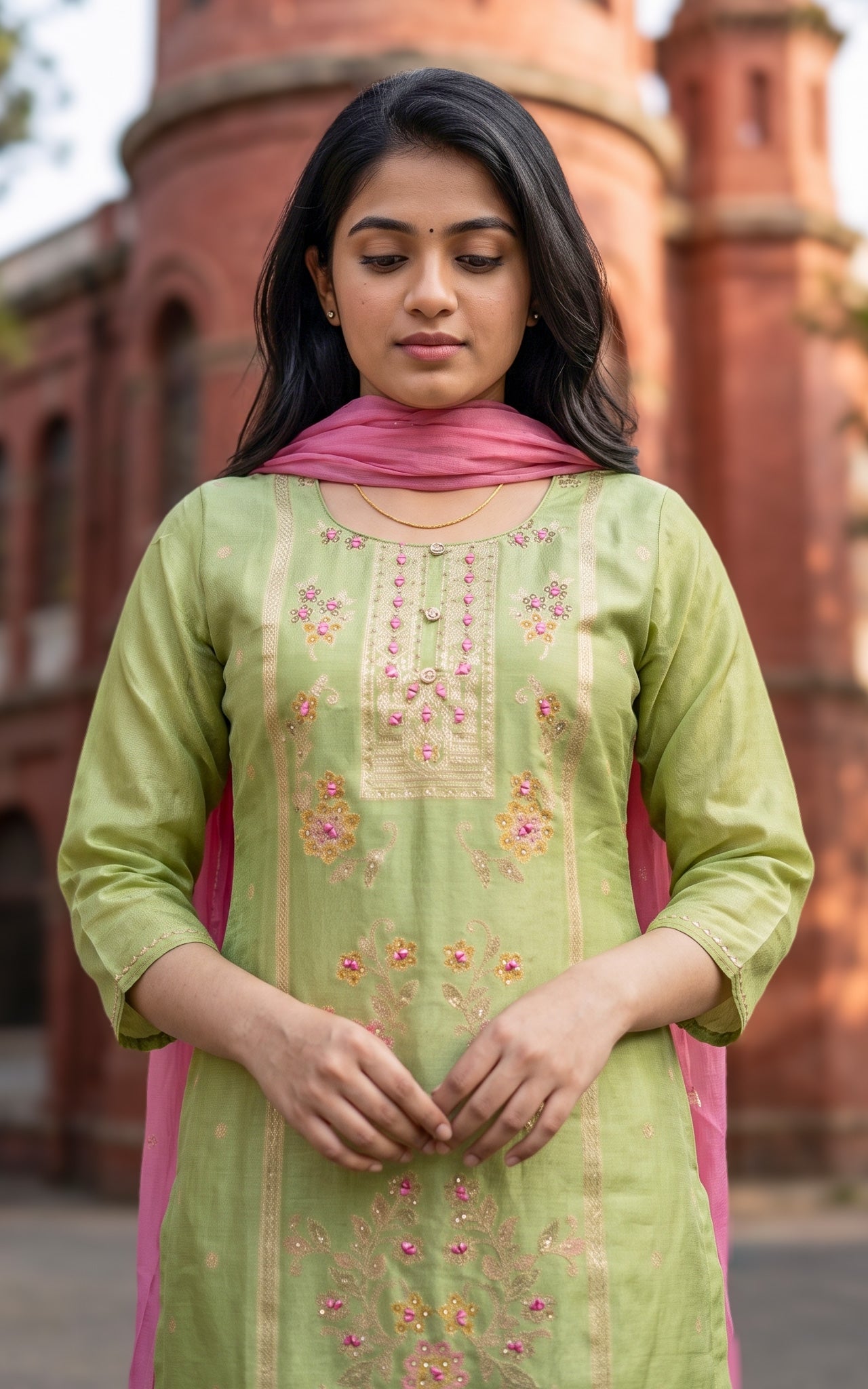 Pista Green Art Silk Designer Kurti Set for Women