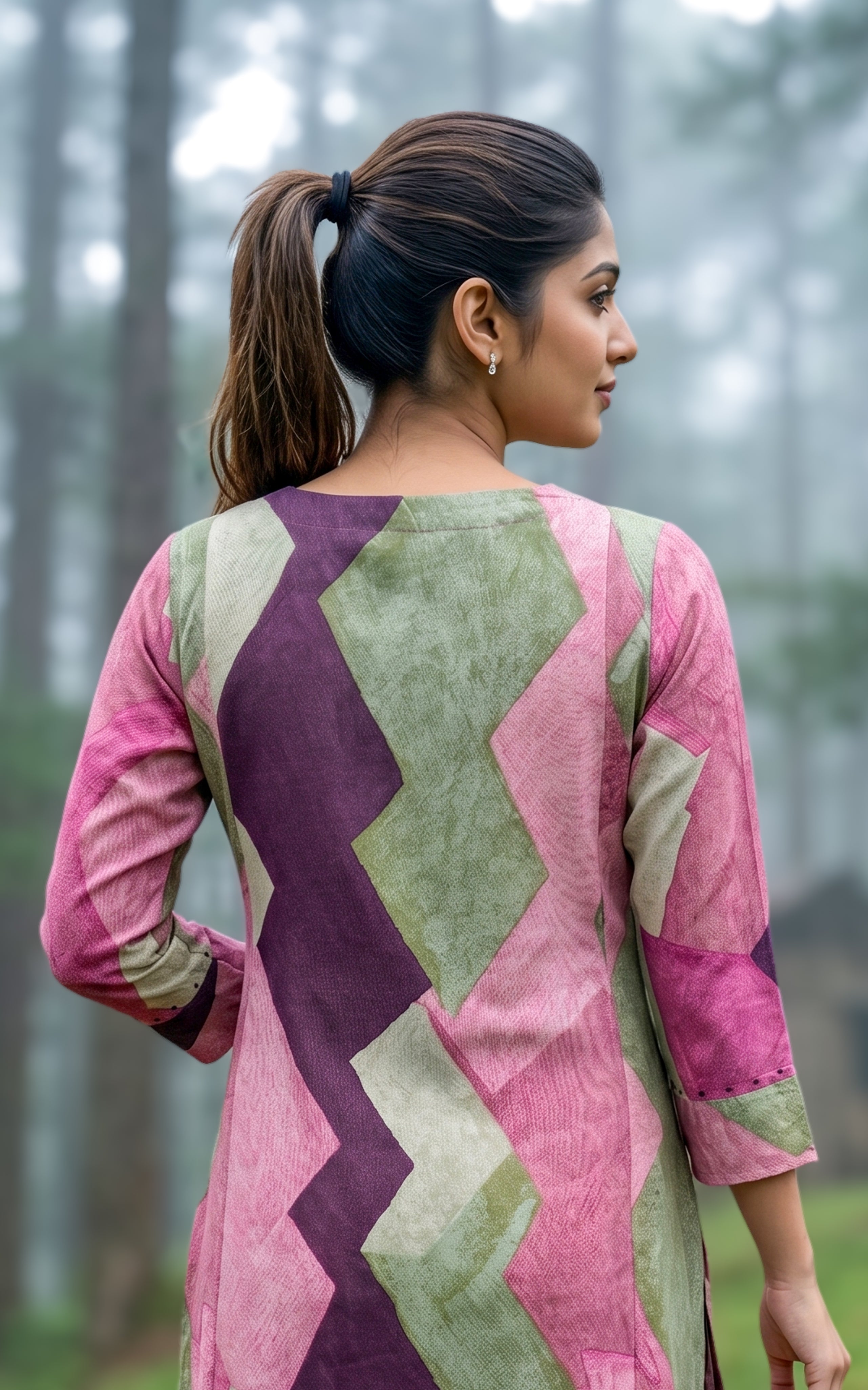 Instore - Multicolor Cotton Flared Aline Kurti with Pintuck Detailing, No Lining