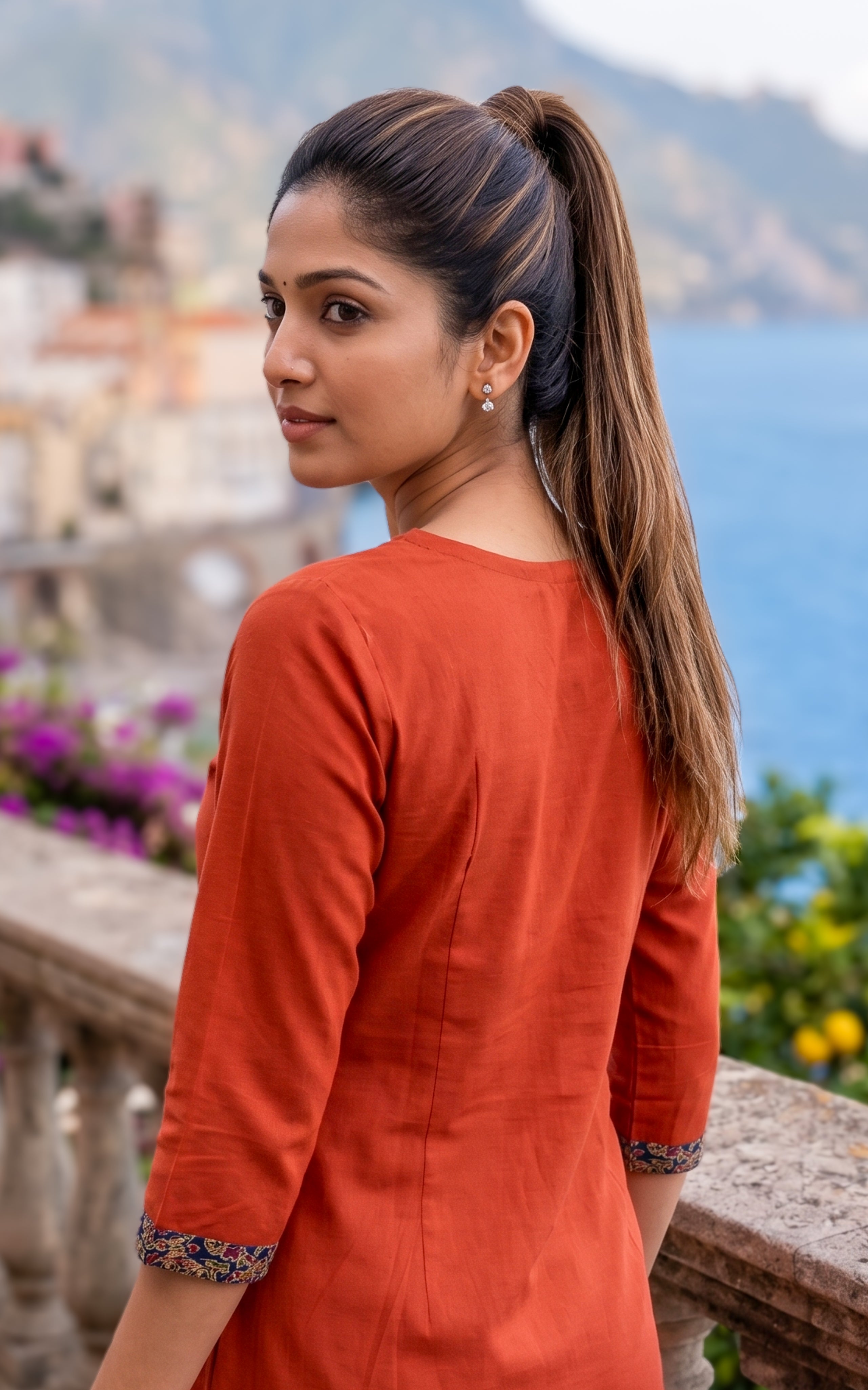 Rust ethnic cotton kurti set for women