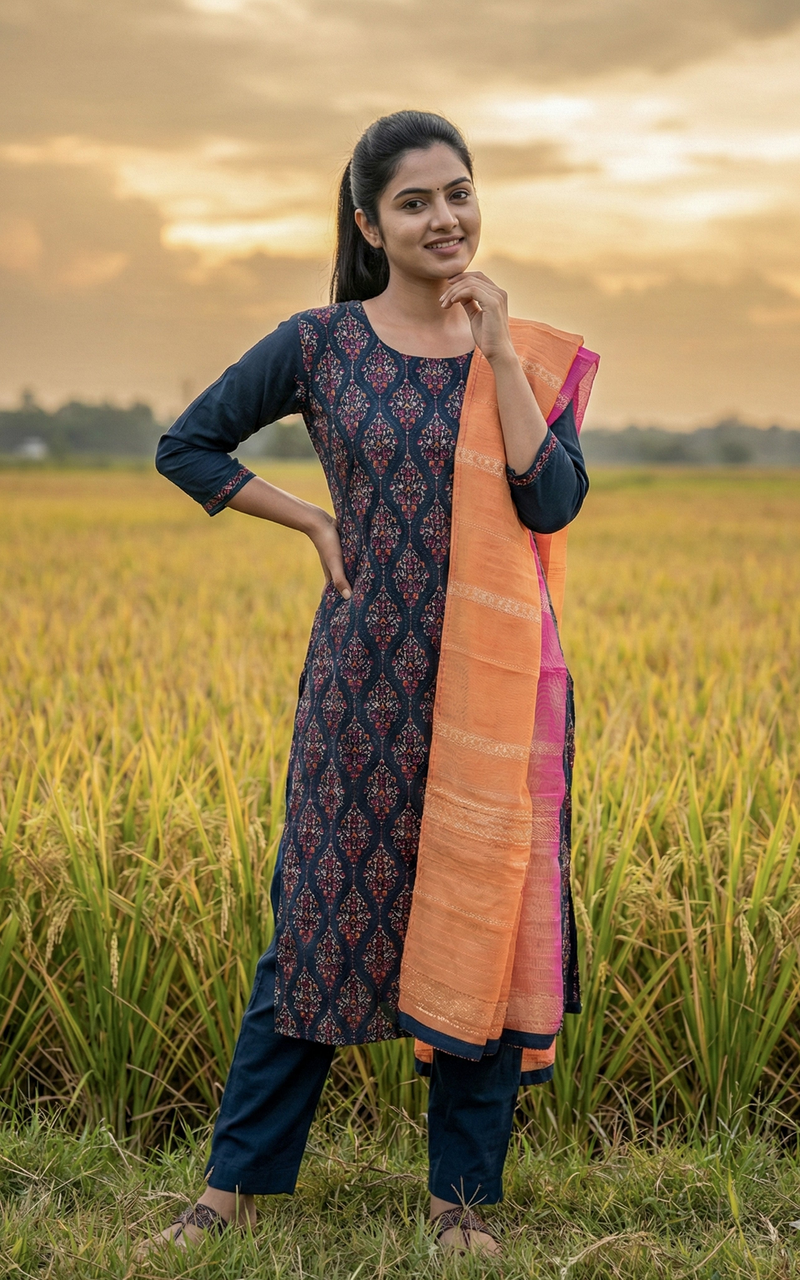 Floral Embroidery straight cut kurti set for women