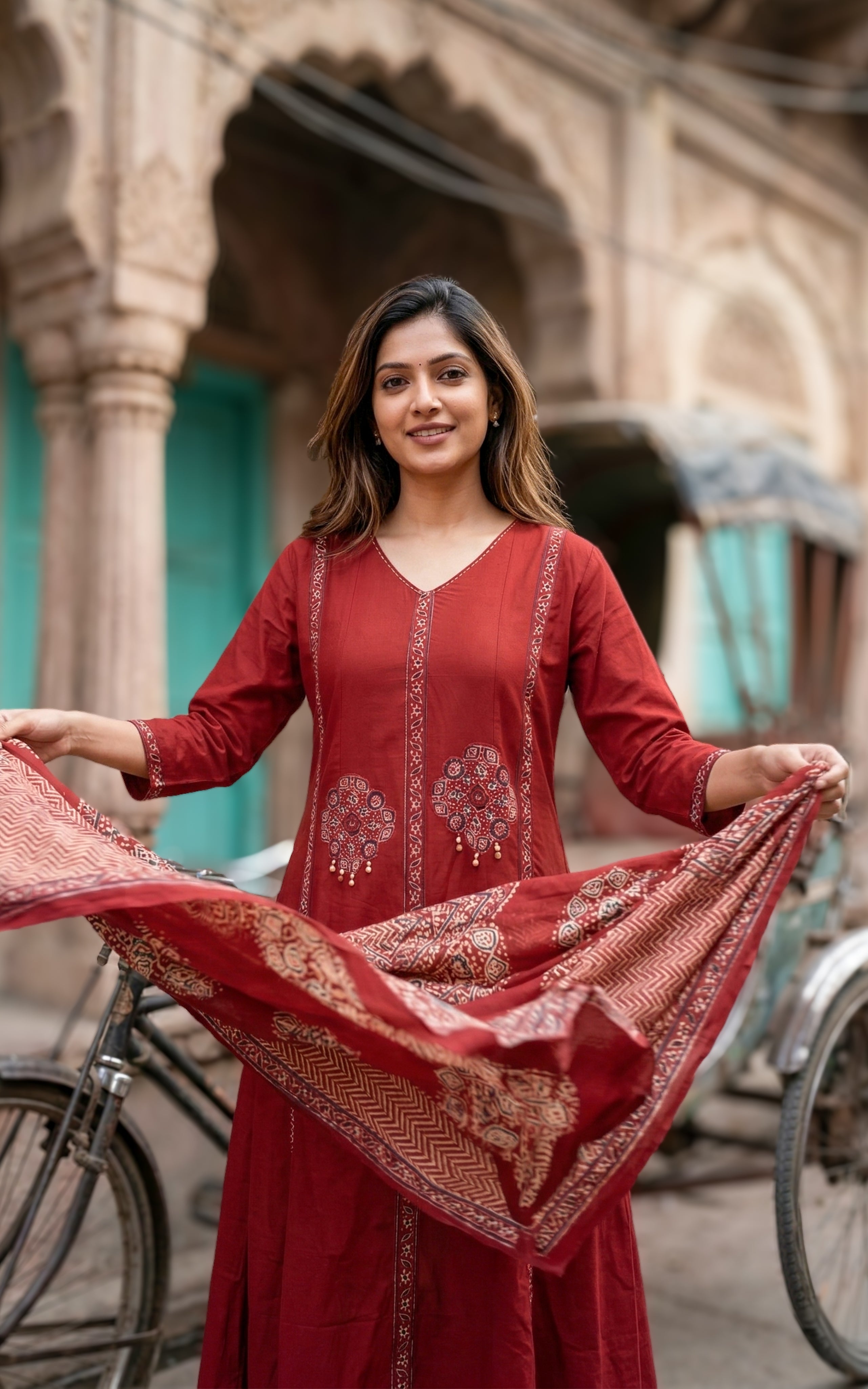 Cotton Anarkali kurti with embroidery for women