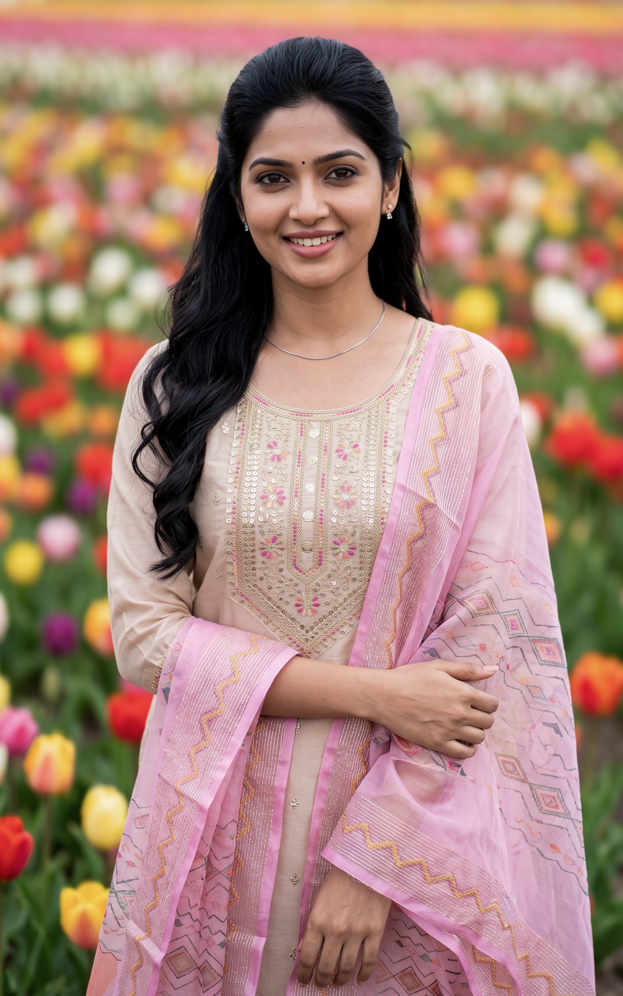 Beige Chanderi Elegant Straight Cut Kurti Set for Women