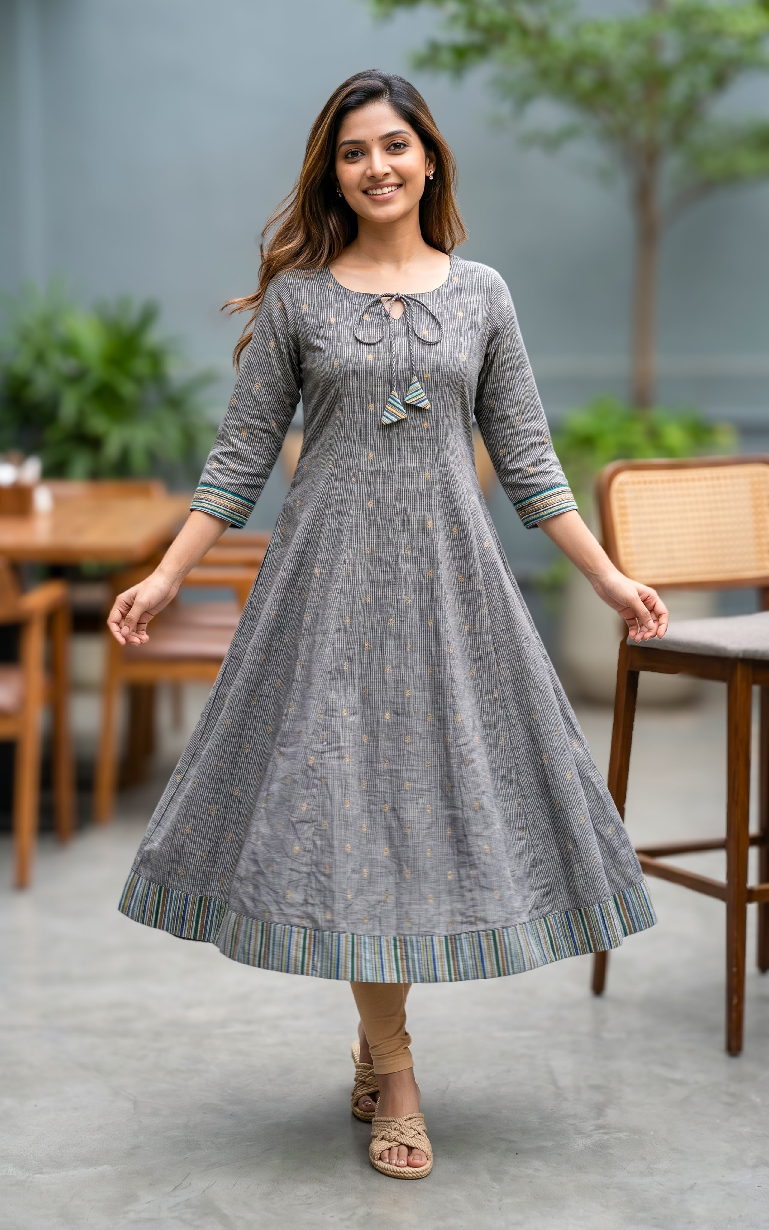 grey anarkali kurti cotton blend