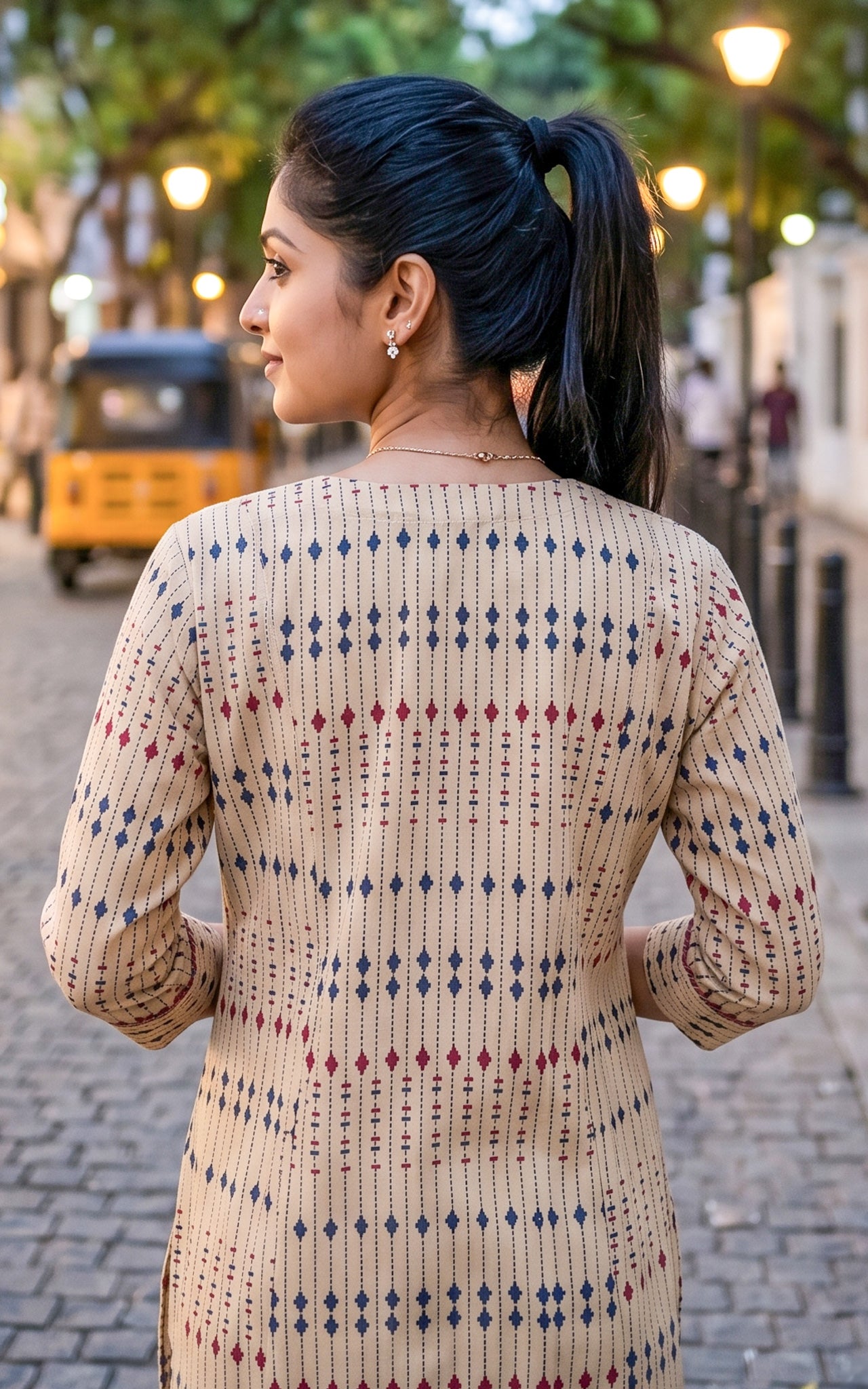 Beige and Blue Cotton Ethnic Wear Kurti Dupatta for Women
