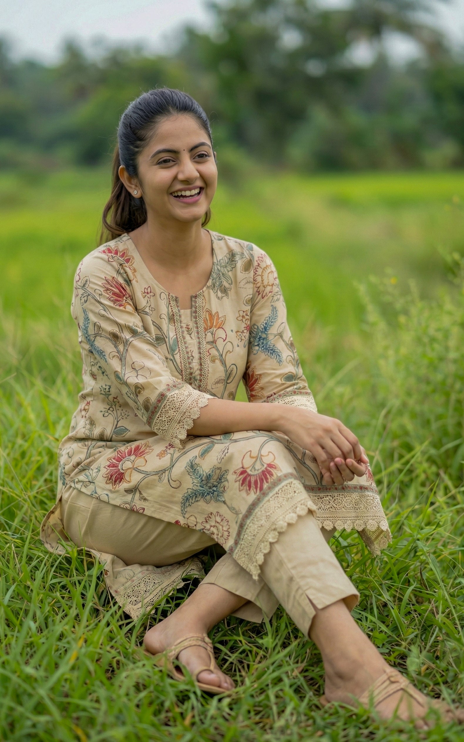  Cream straight cut kurti