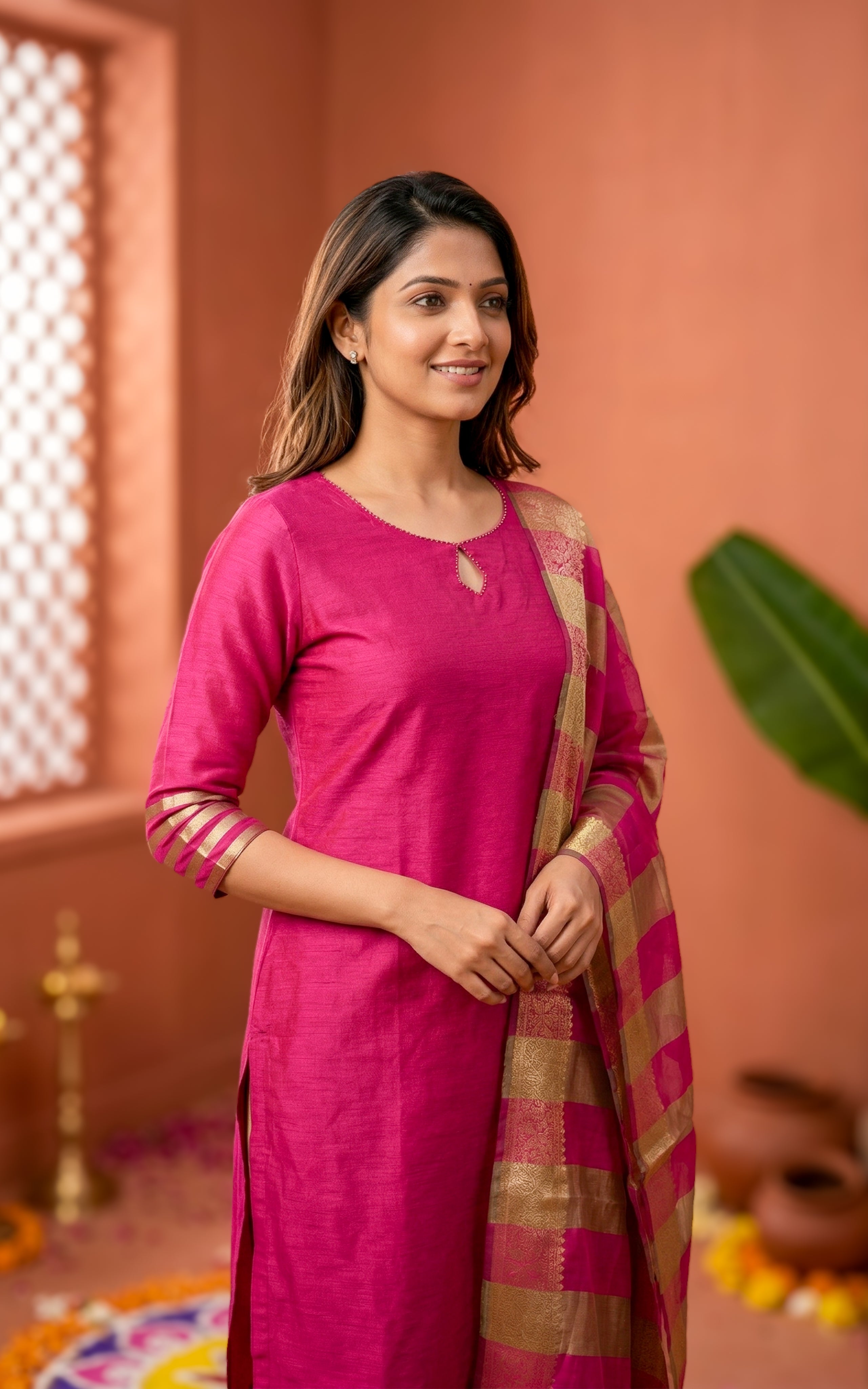 Nilavazhagi Pink (Kurti+Dupatta)