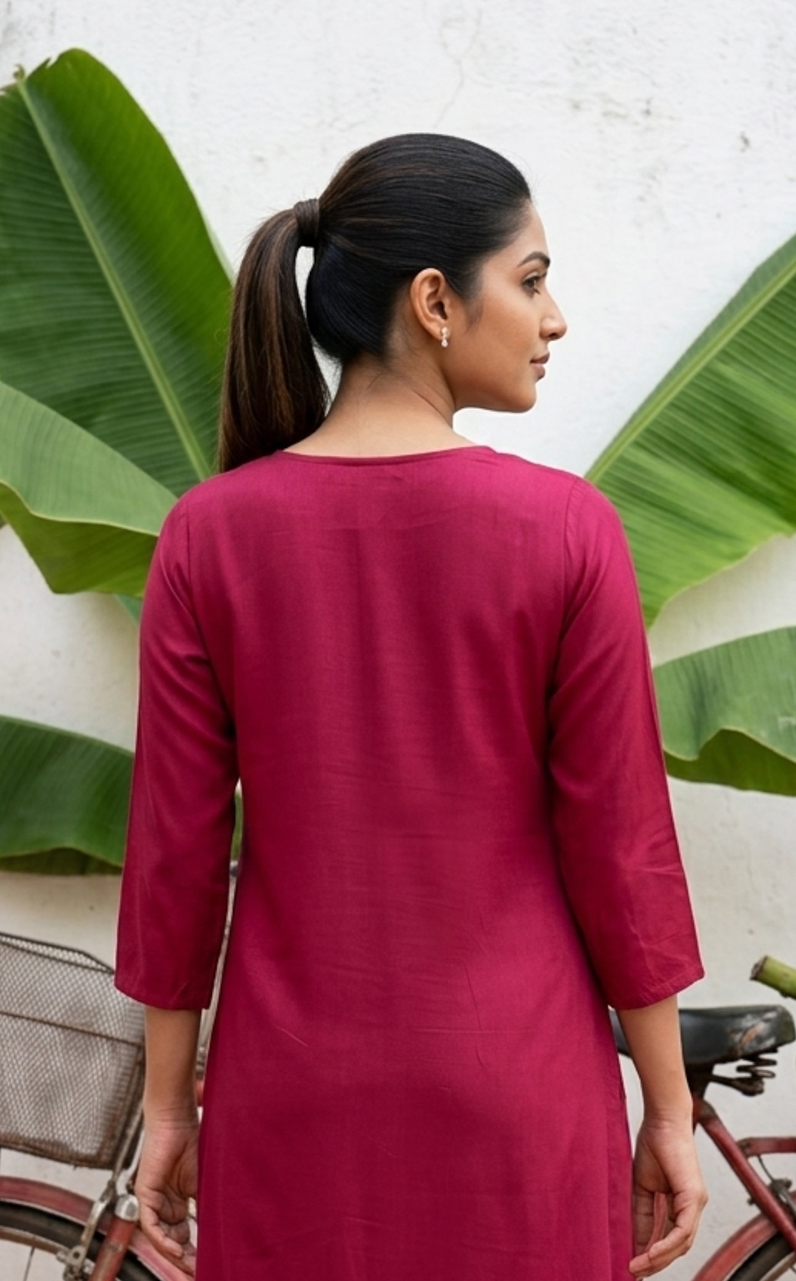 Daily Wear Maroon Art Silk Kurti Women
