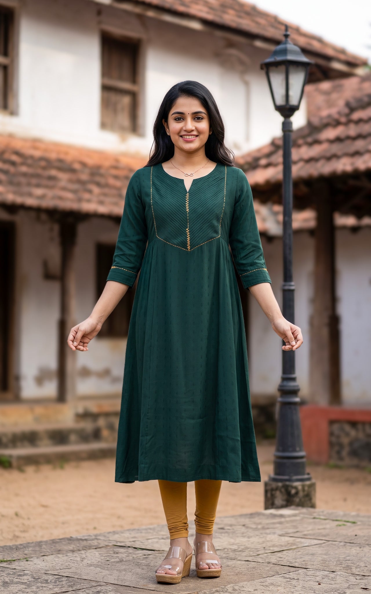 Green Ethnic Wear Anarkali Kurti for Women