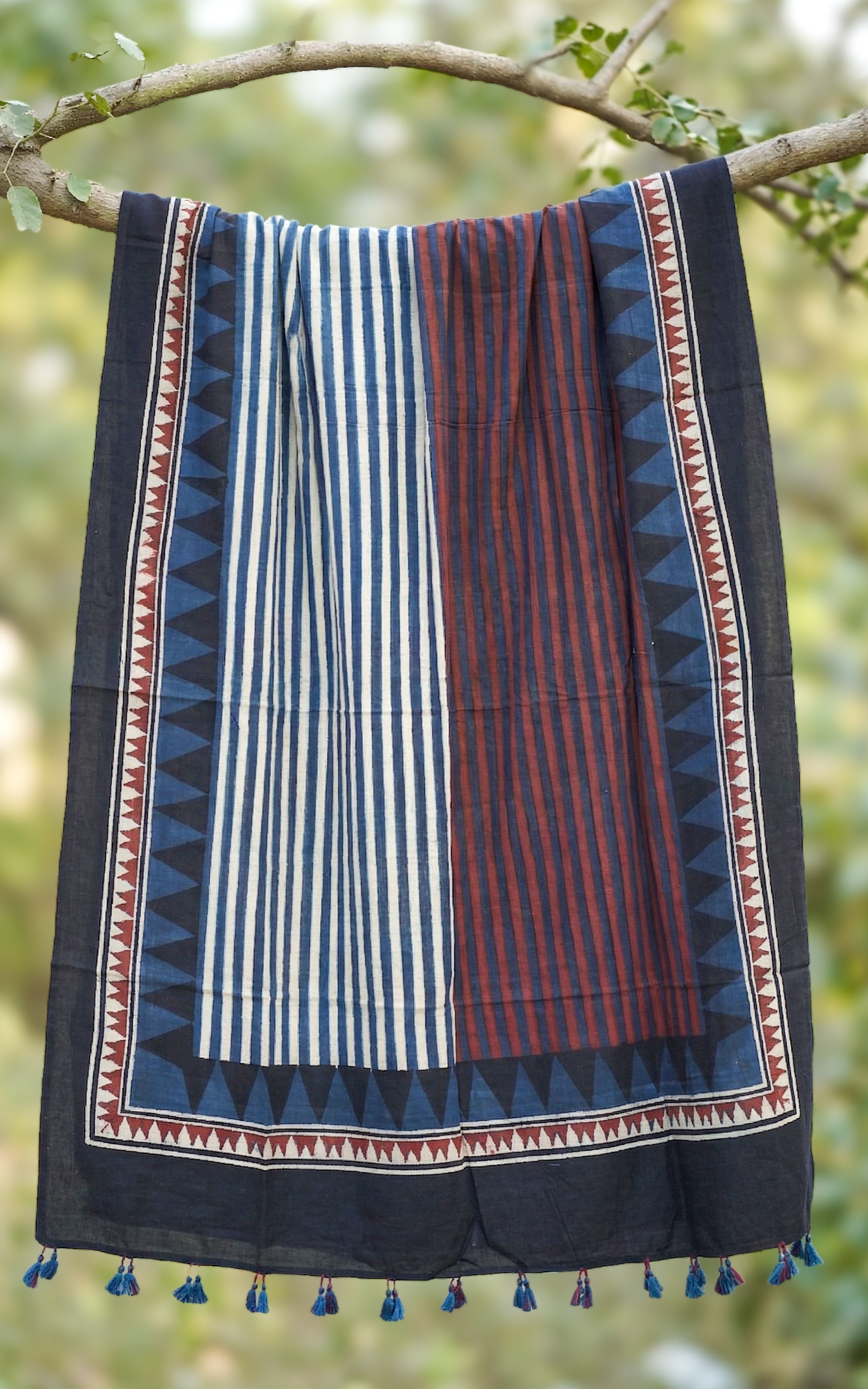 Instore – Earthy Tones Handblock Printed Dupatta for Women – Cotton – Tassels – Ethnic Wear