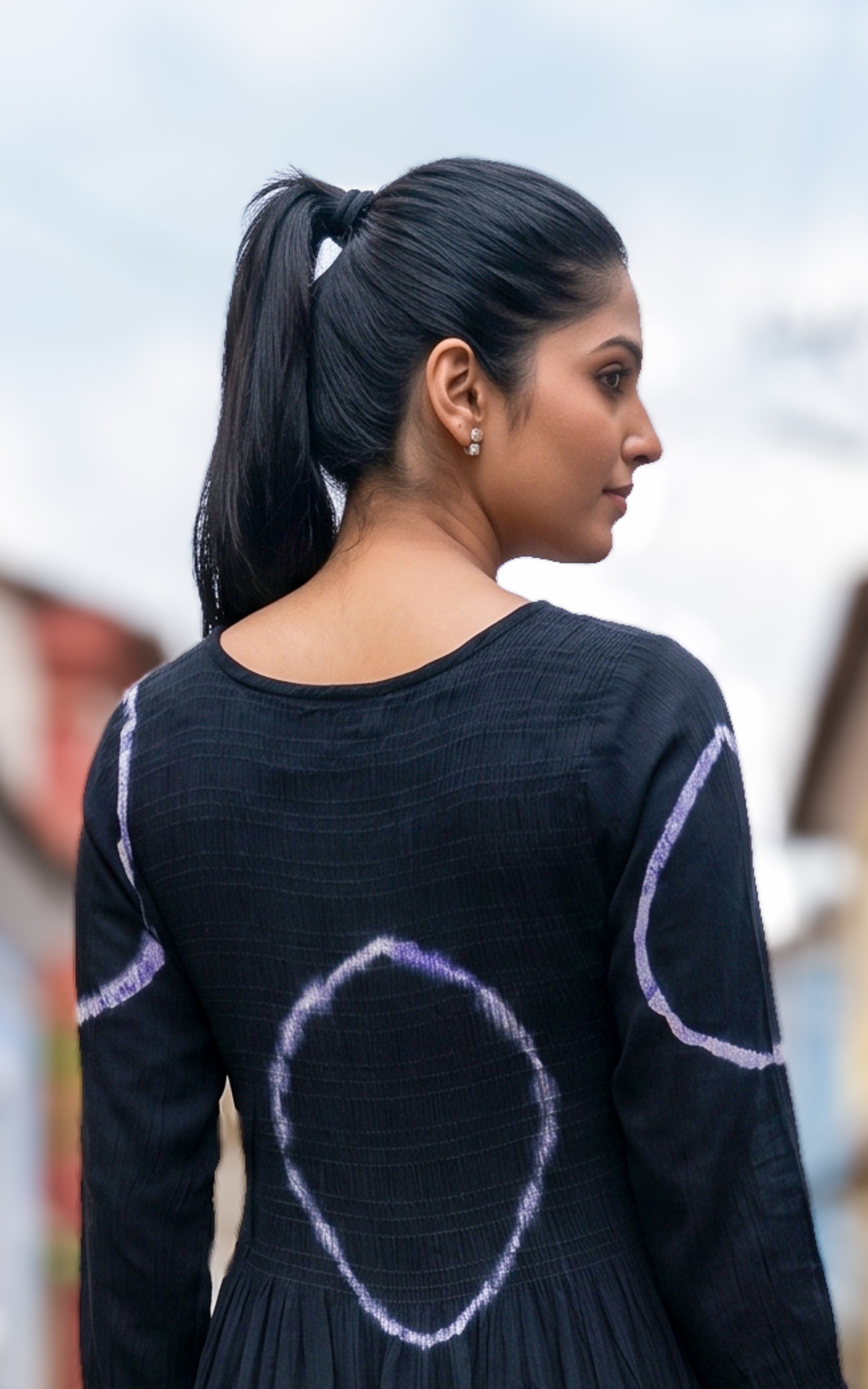 Instore - Black Color Viscose Smocked Indo Western Maxi, No Lining