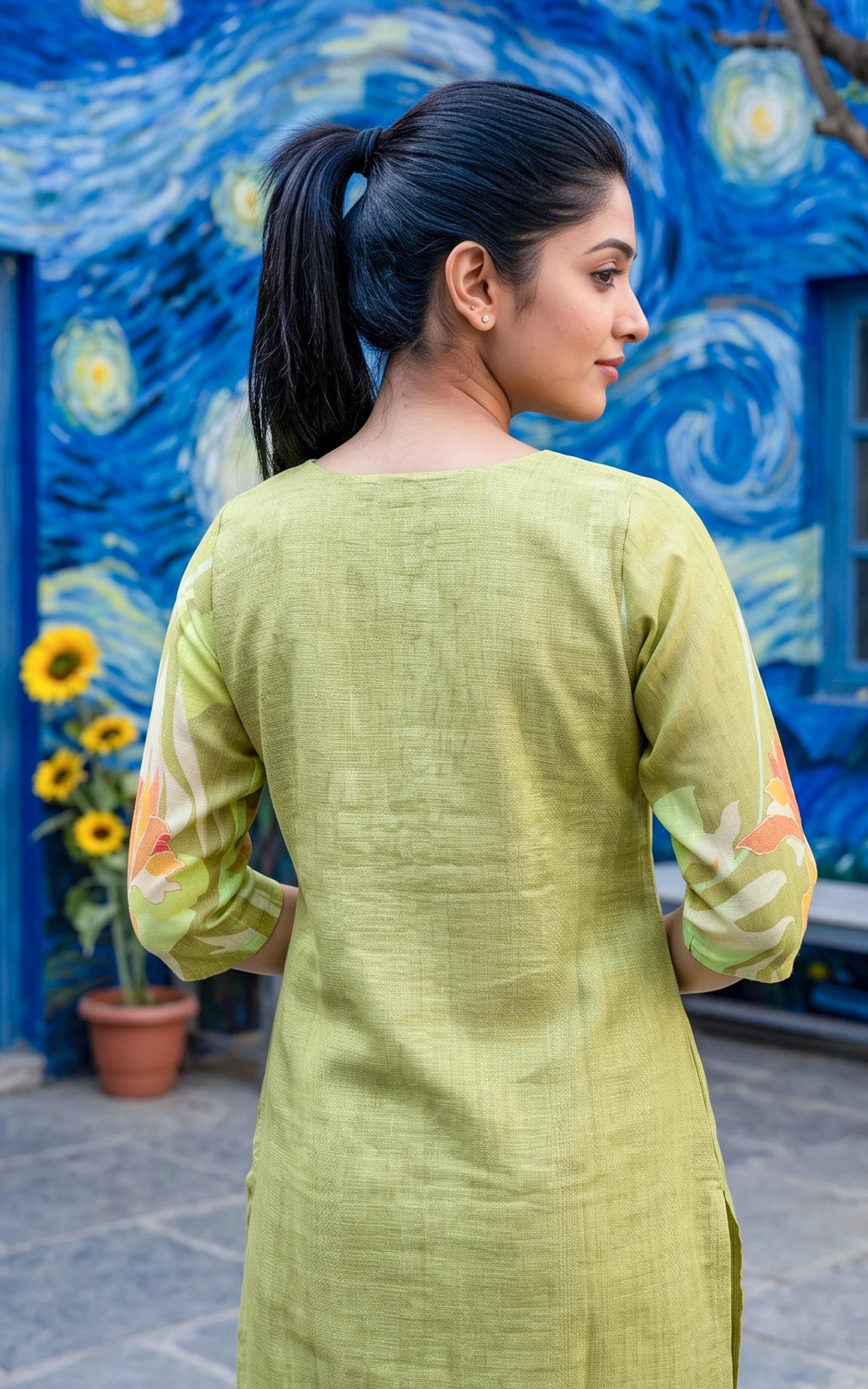 Pista Green Art Silk Kurti Set with Palazzo Pant for Women