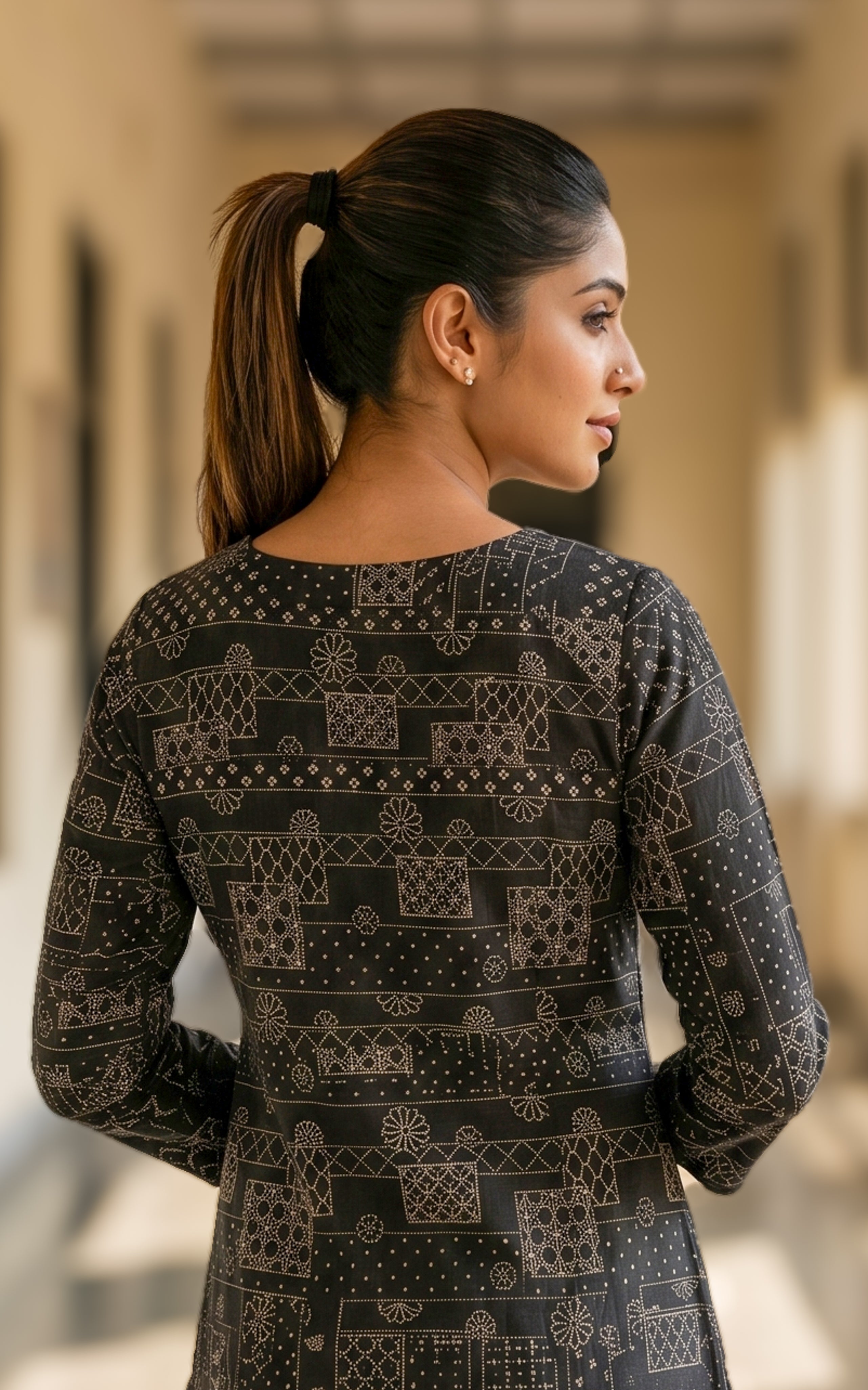 Black casual wear cotton kurti set for women