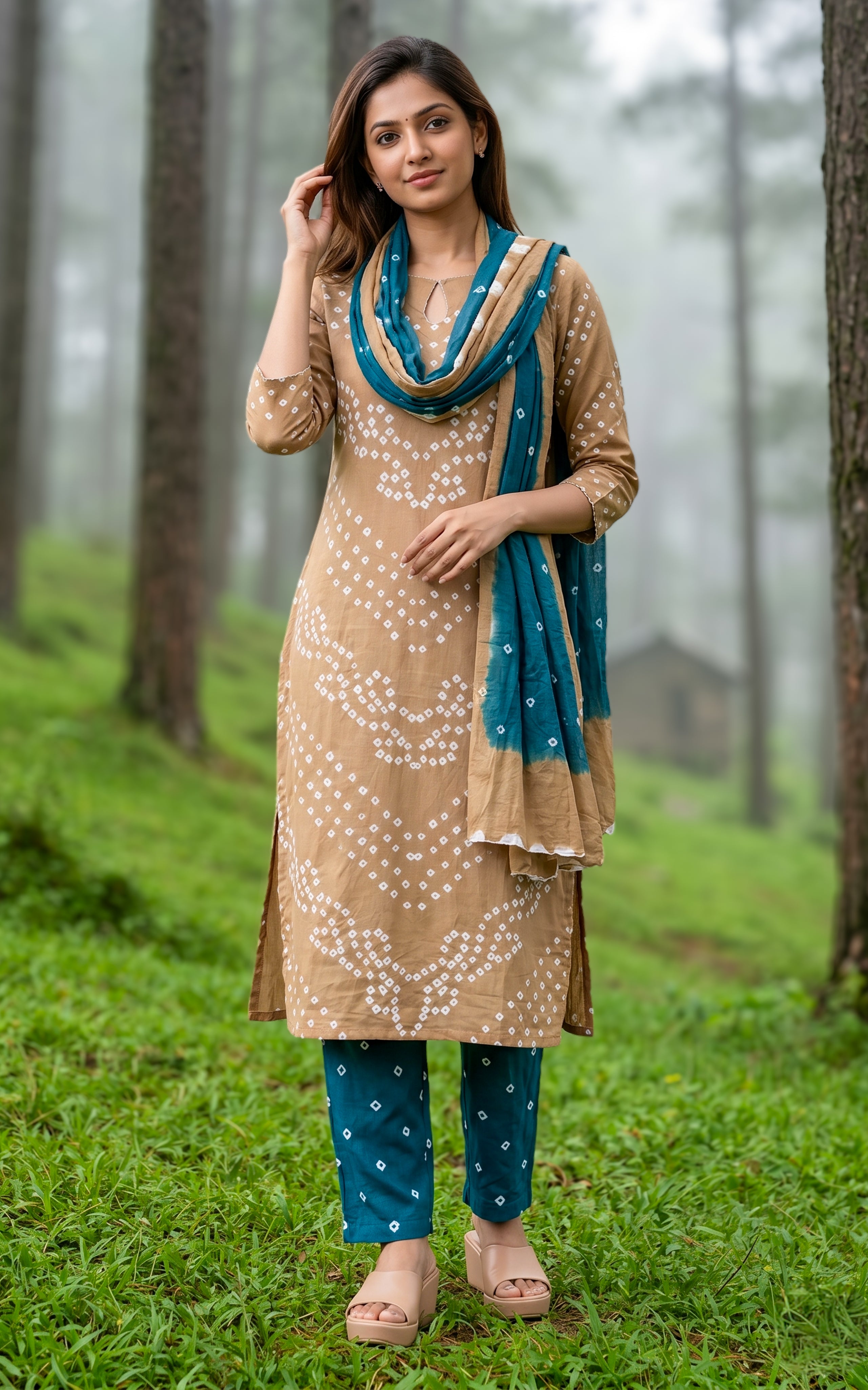 Rithushka Khaki Brown (Kurti+Pant+Dupatta)