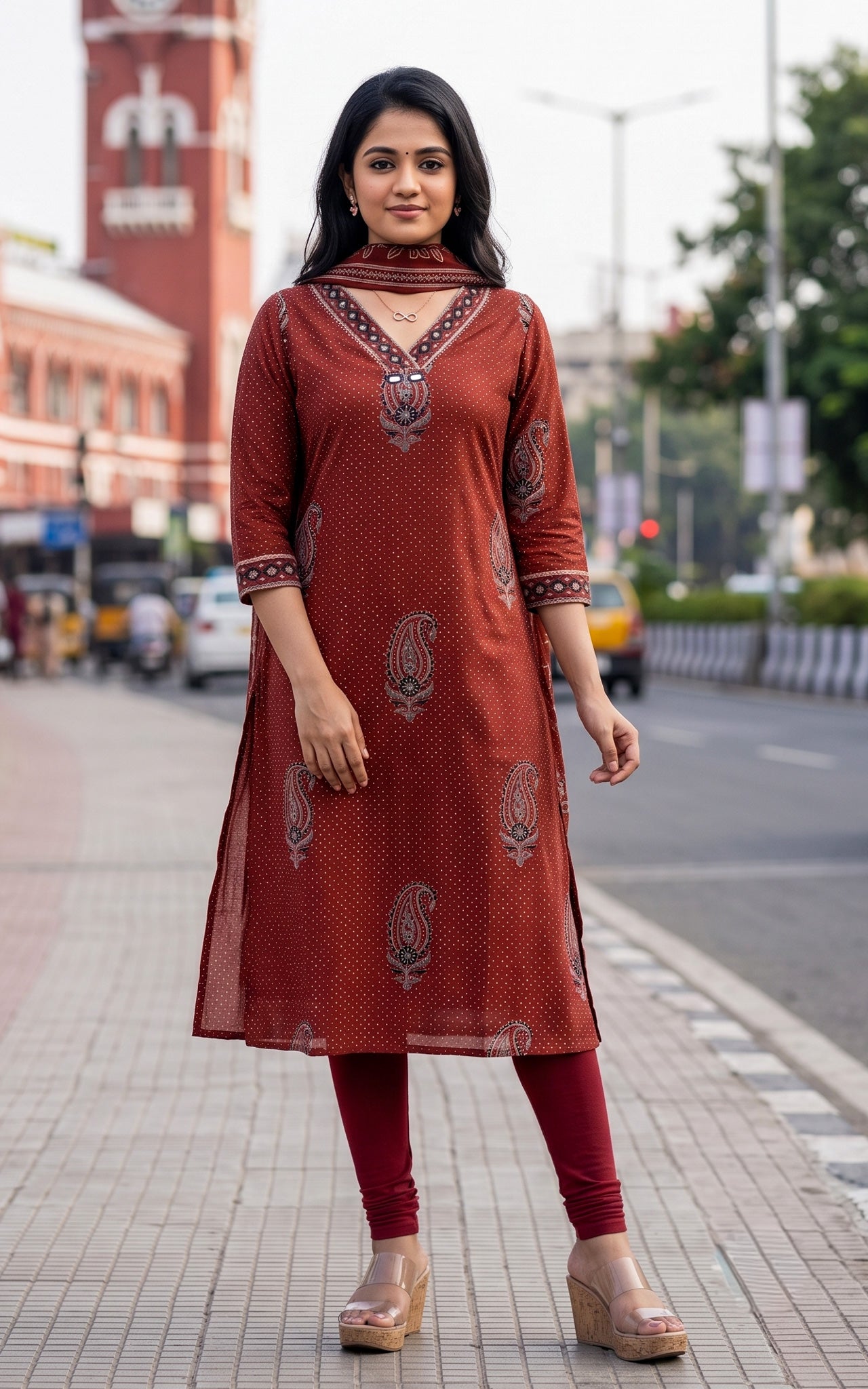 Maroon Cotton Kurti Dupatta for Women