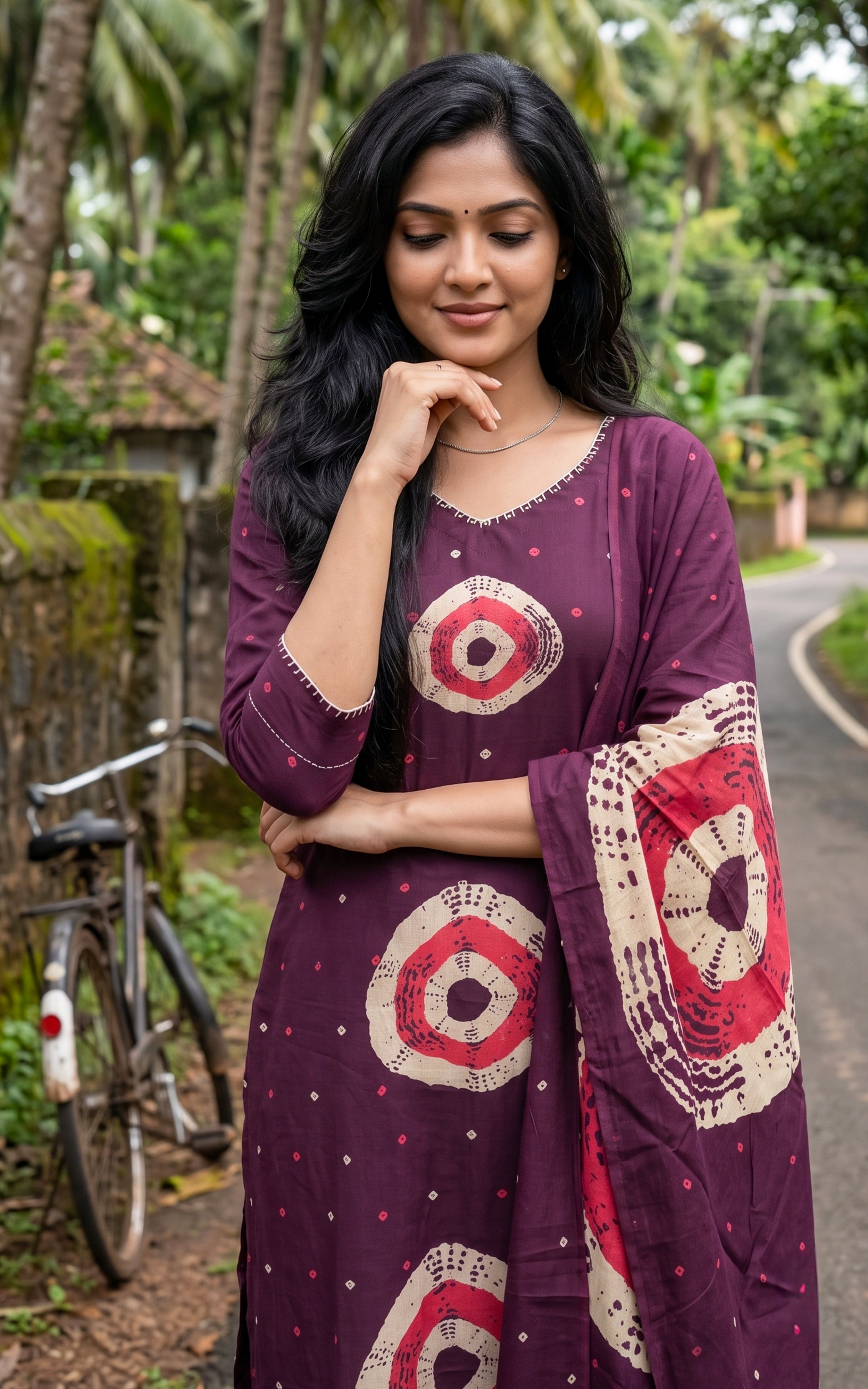 Purple Cotton Daily Wear Kurti Set with Dupatta for Women