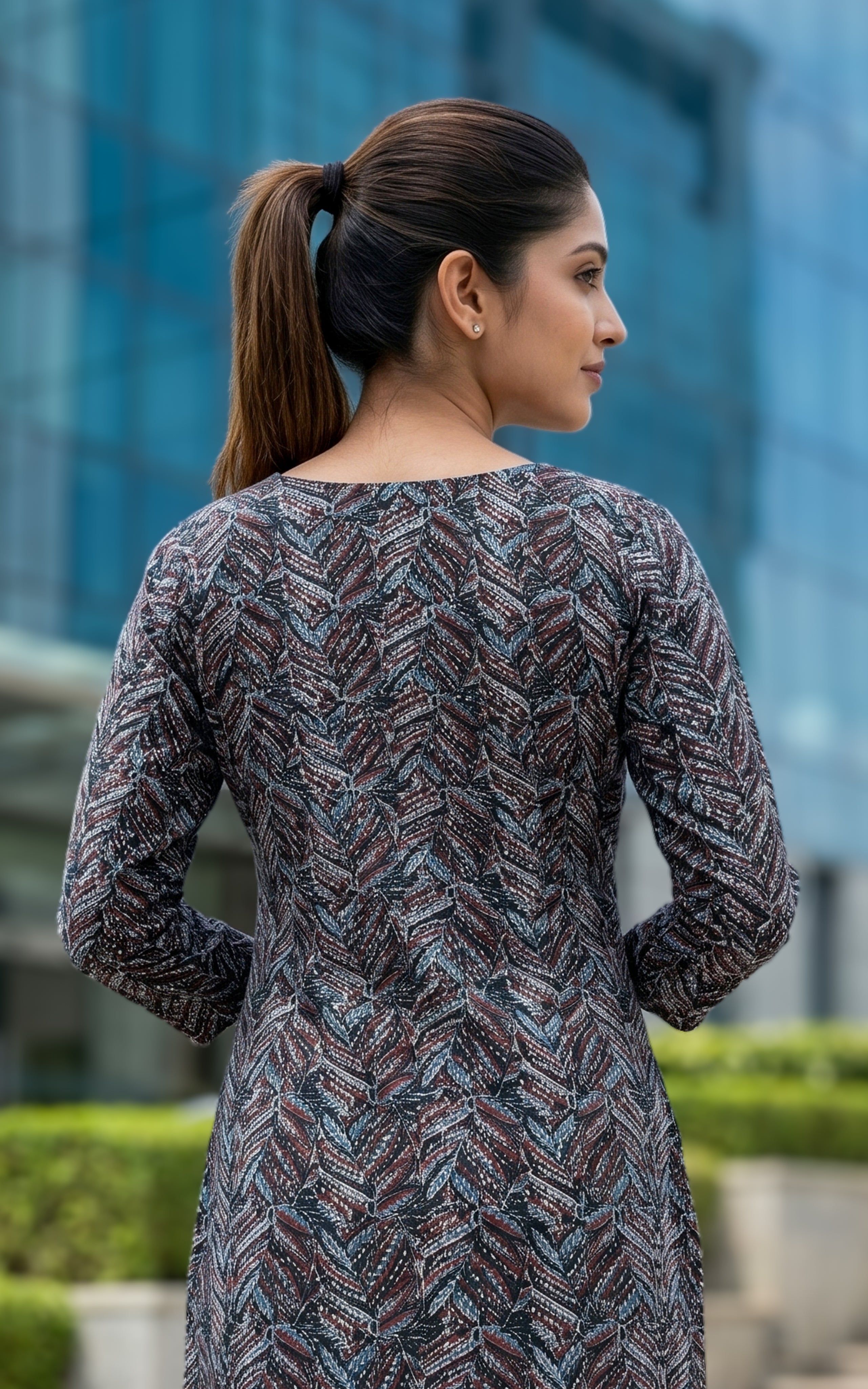 Instore-Sreensha (Kurti+Dupatta)-Aline Kurt-Cotton Dupatta -blue-Cotton -Gathered sleeve-Summer collection-daily wear-college wear-office wear-kurti with dupatta 