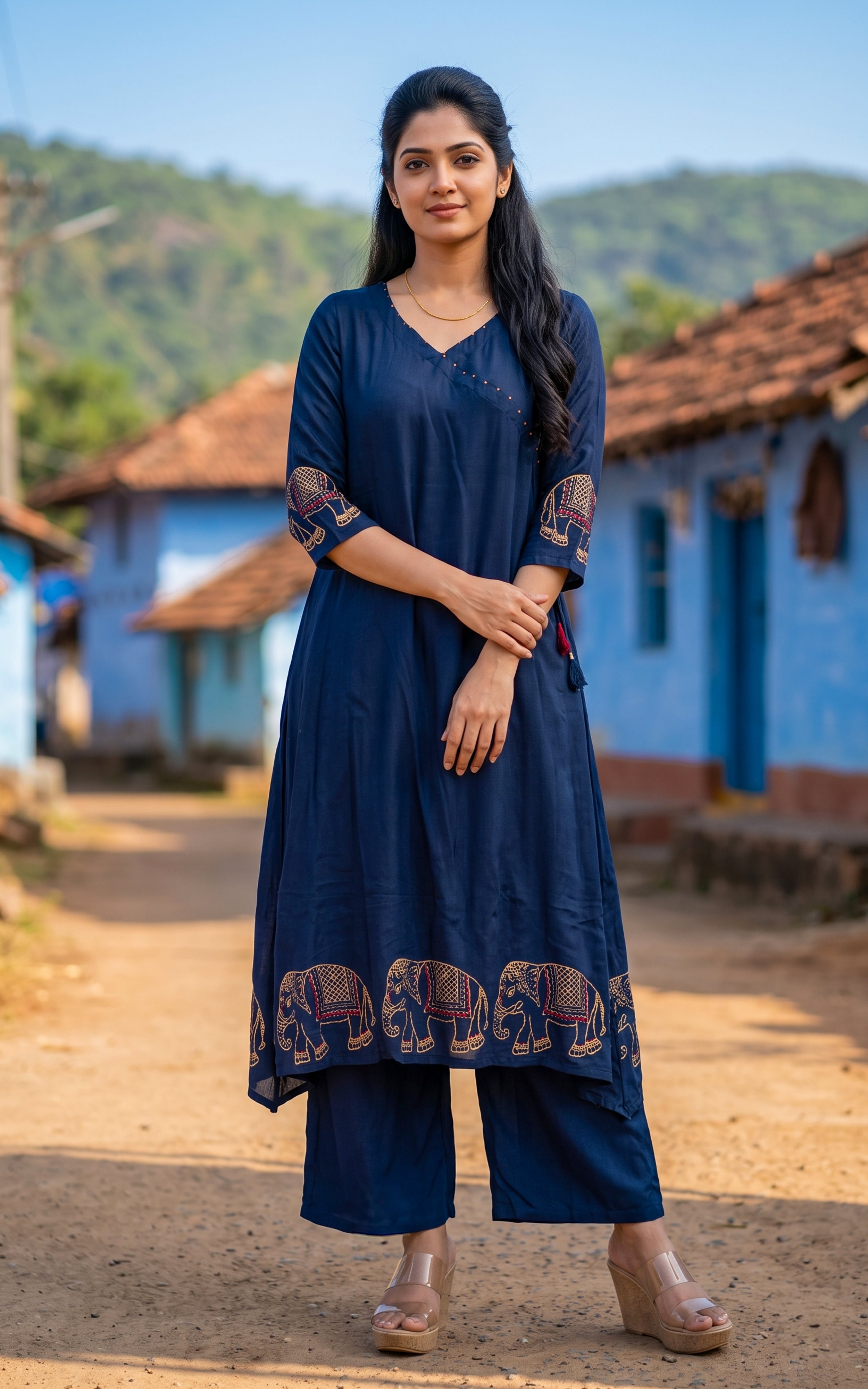 Rubini Navy Blue (Kurti+Dupatta)