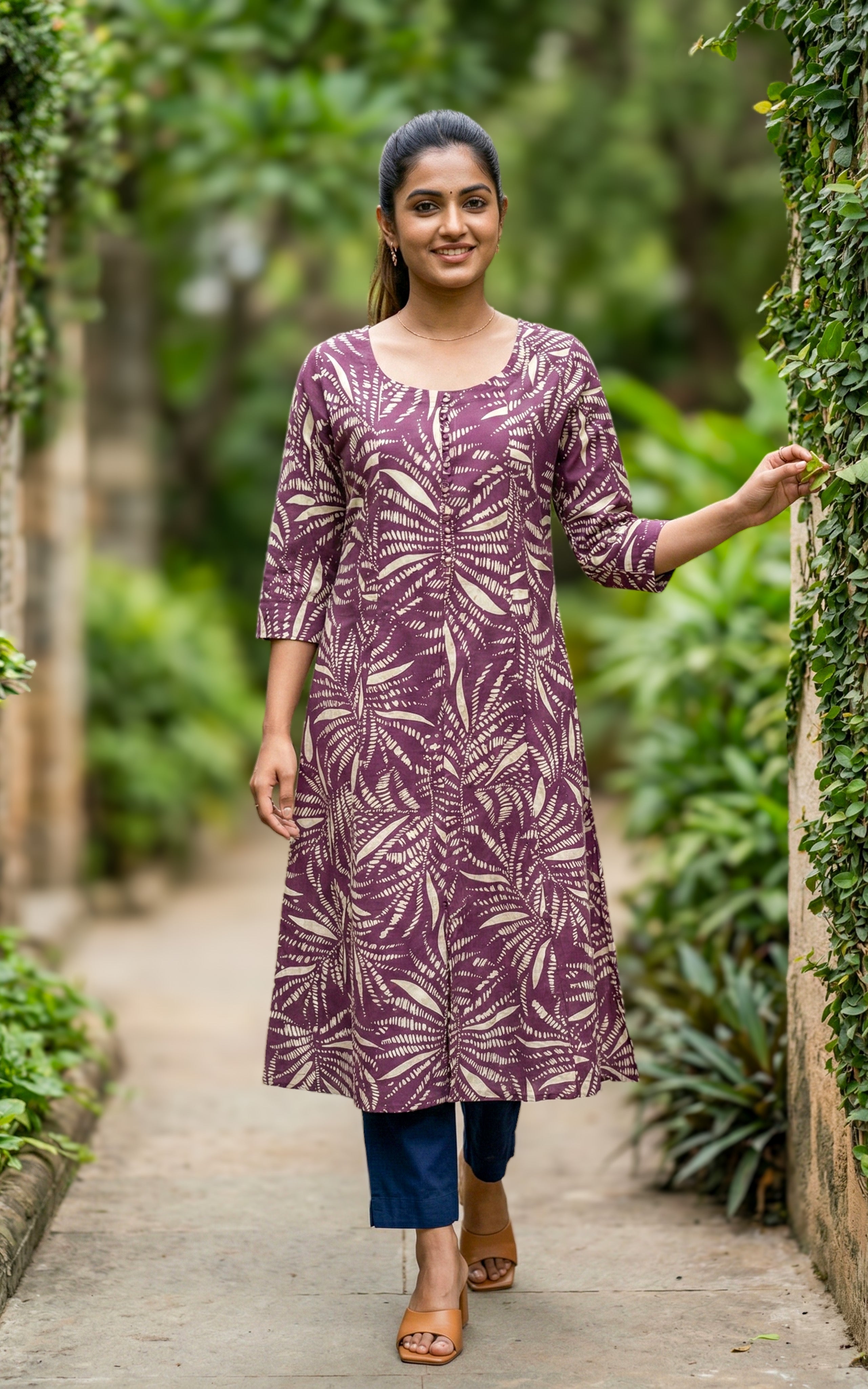 deep wine office wear cotton kurti
elegant cotton aline kurti with slit
formal cotton kurti for office
simple office wear kurti for women