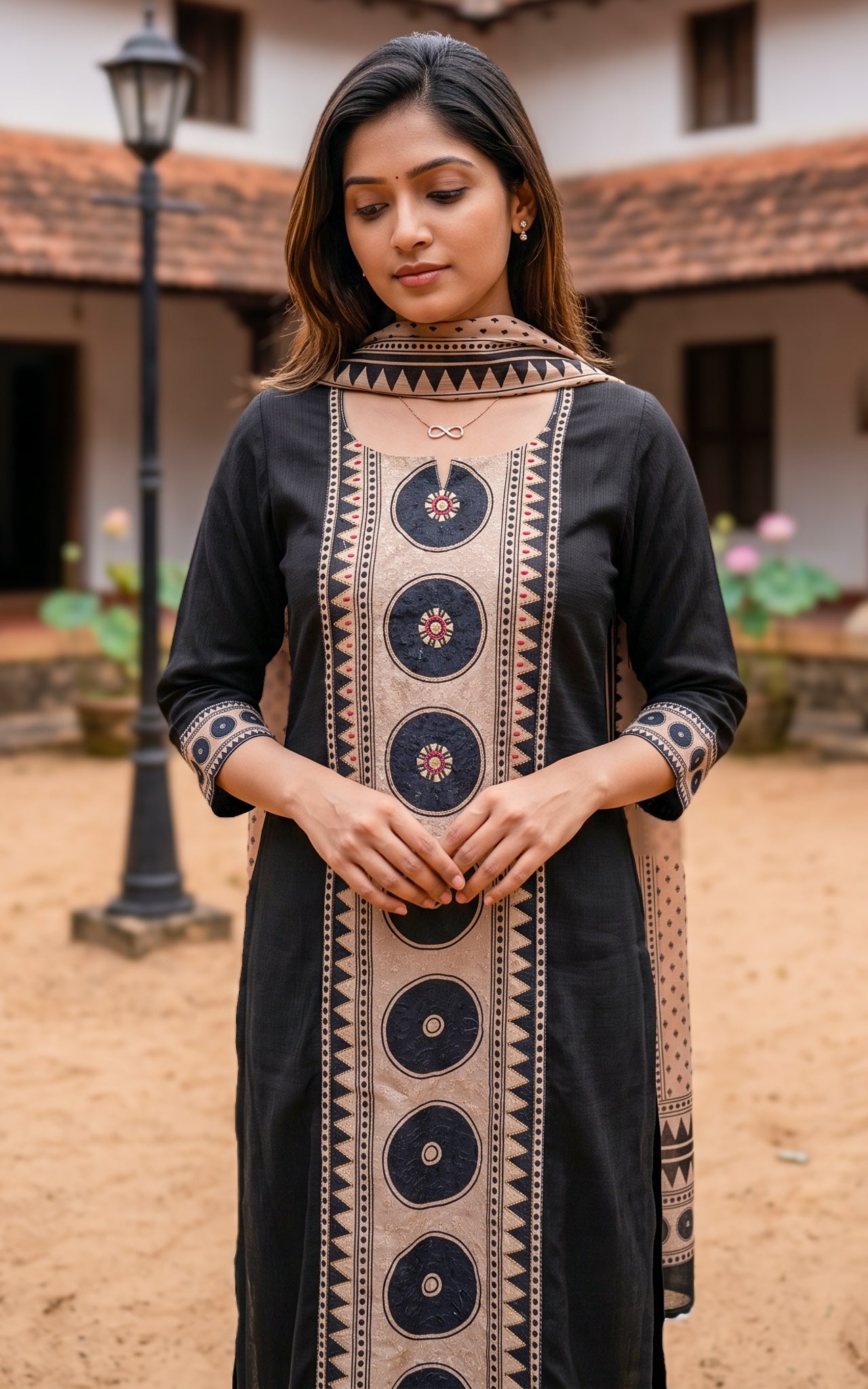 Black Art Silk Blend Casual Wear Kurti Set for Women