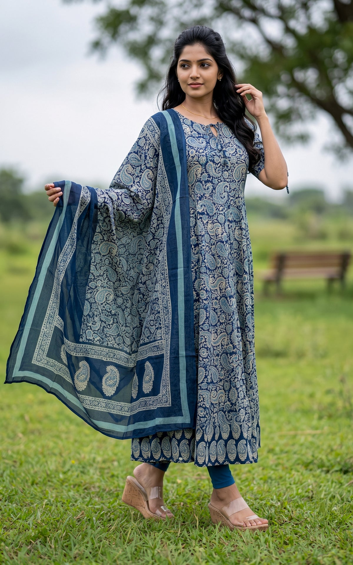 Aadhila Blue (Kurti+Dupatta)