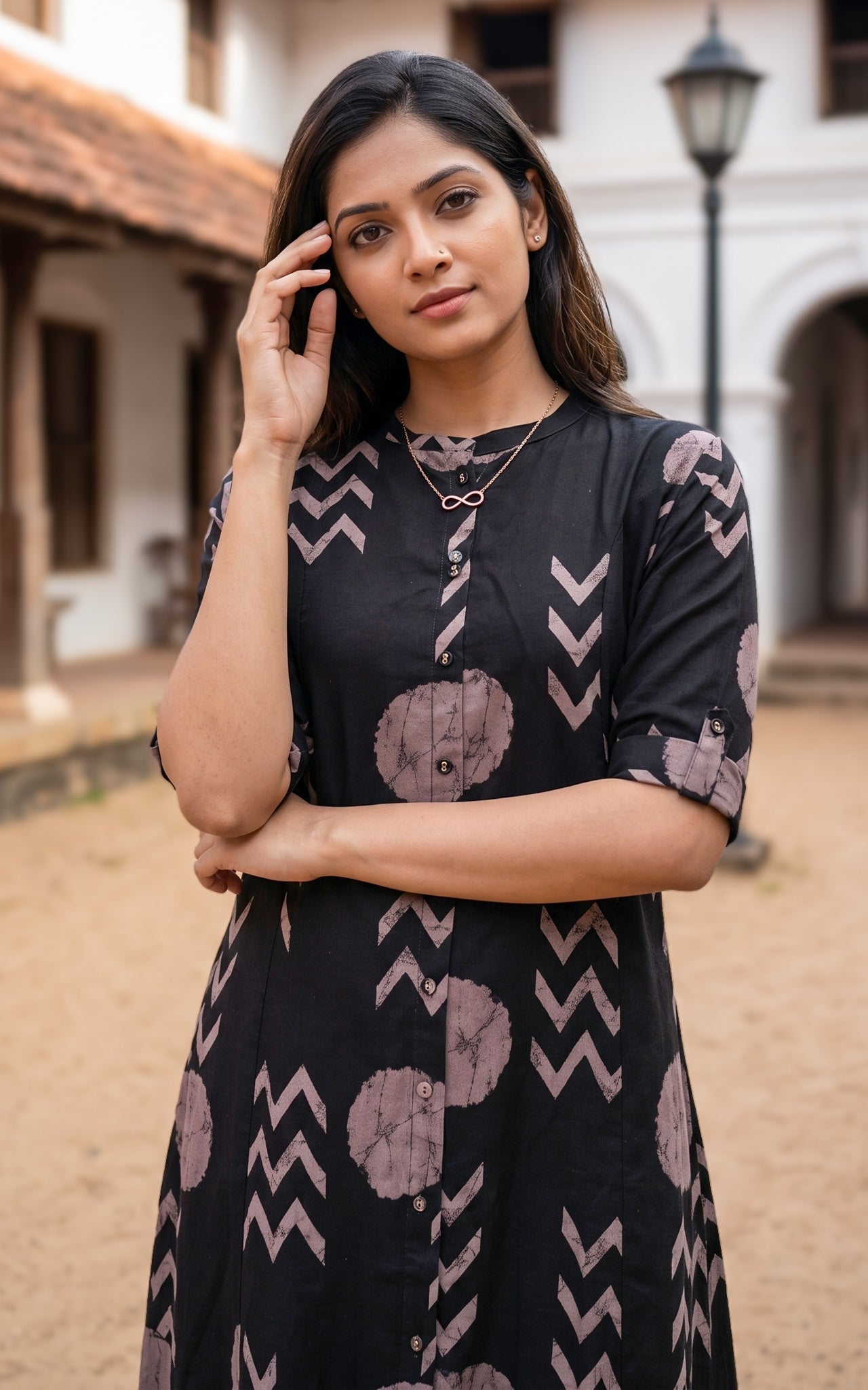 Black Cotton Flex Ethnic Wear Kurti Set for Women
