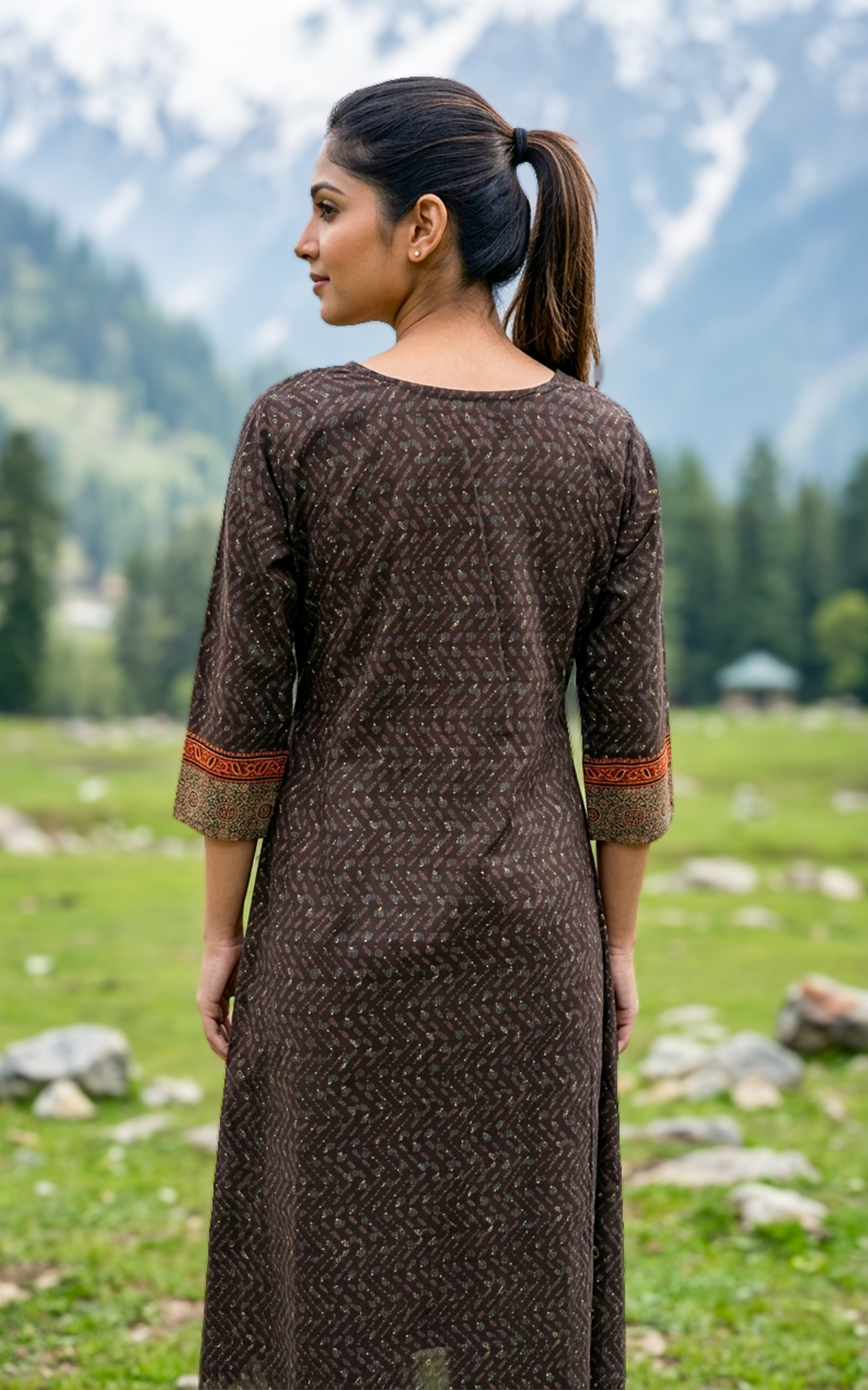 Brown Traditional Cotton Kurti For Women