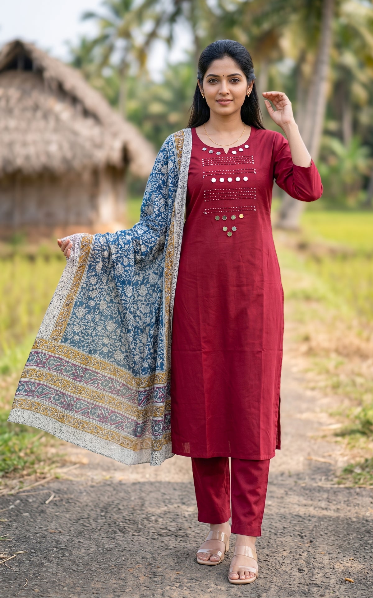 Vishmina Maroon (Kurti+Pant+Dupatta)
