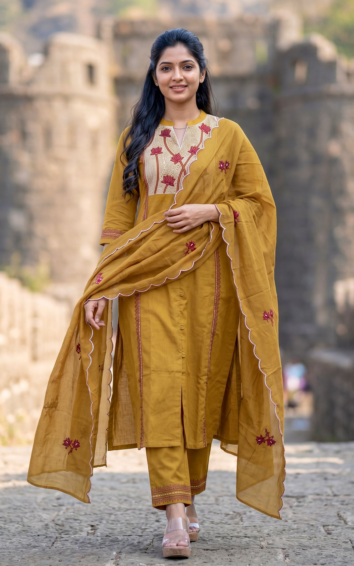 Nafila Handblock (Kurti+Pant+Dupatta)