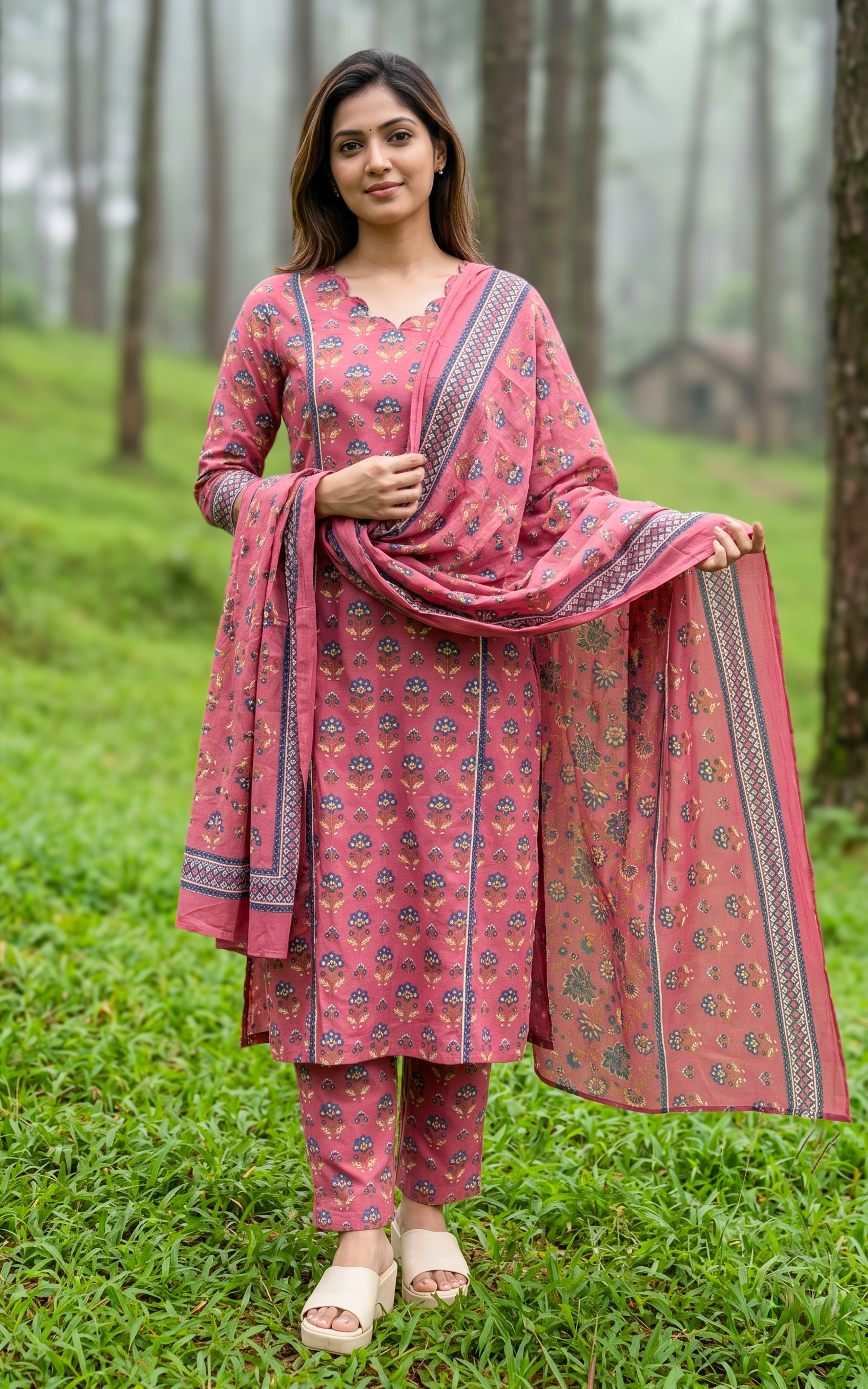 Mythiri Peach (Kurti+Pant+Dupatta)