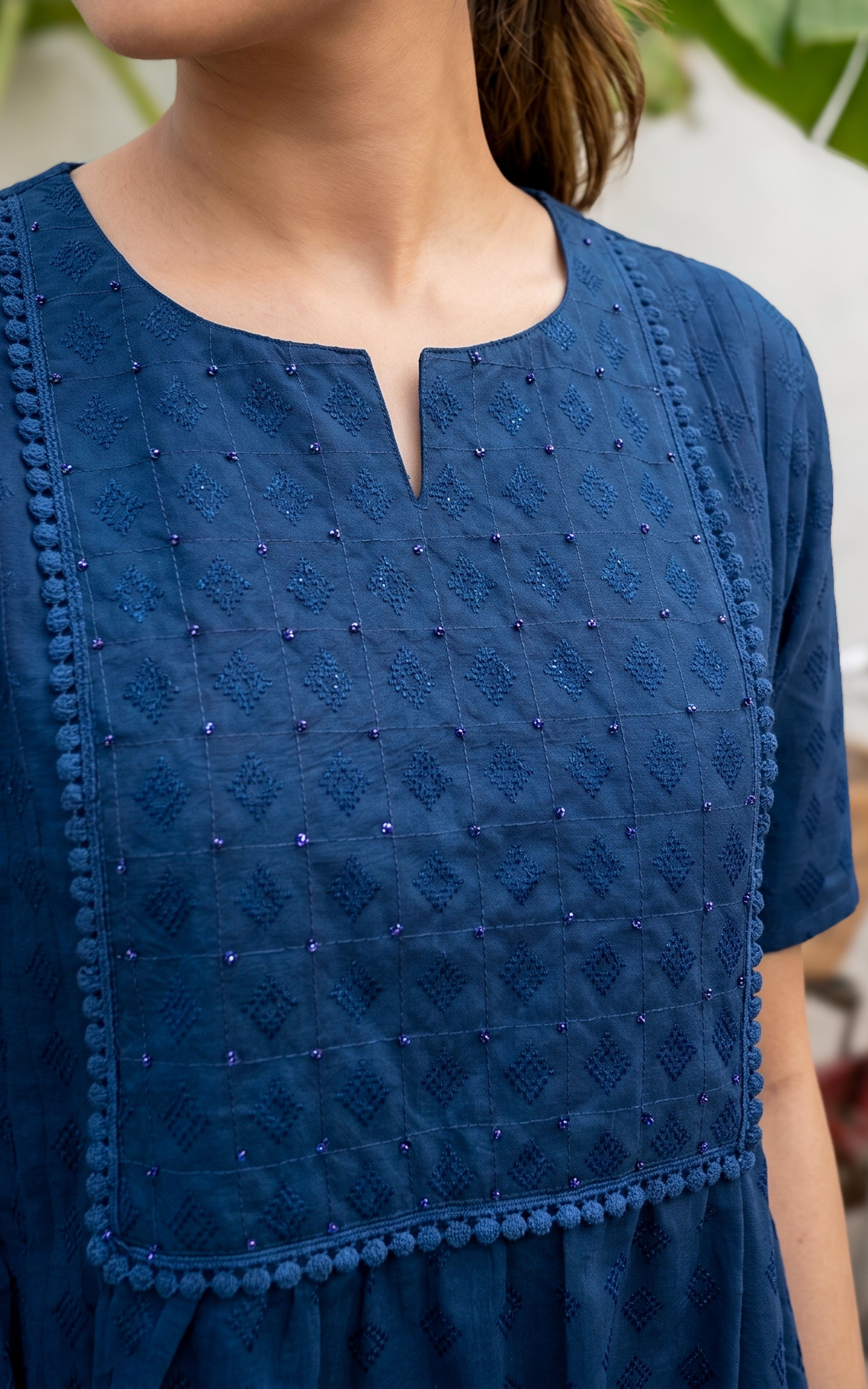 Stylish Ink Blue Embroidered Maxi For Women