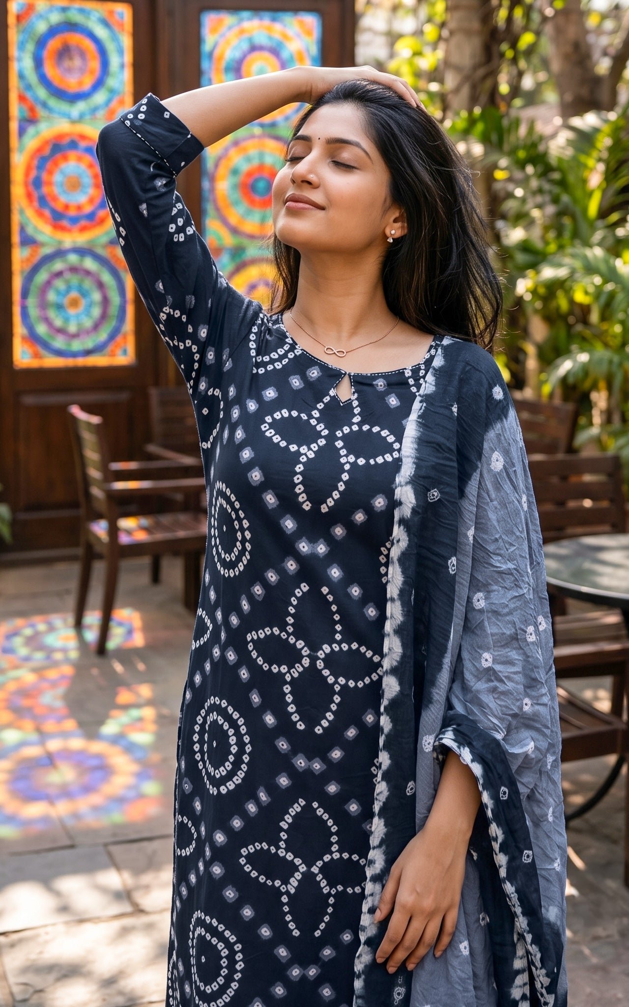 Navy Blue and Grey Cotton Office Wear Kurti Set for Women
