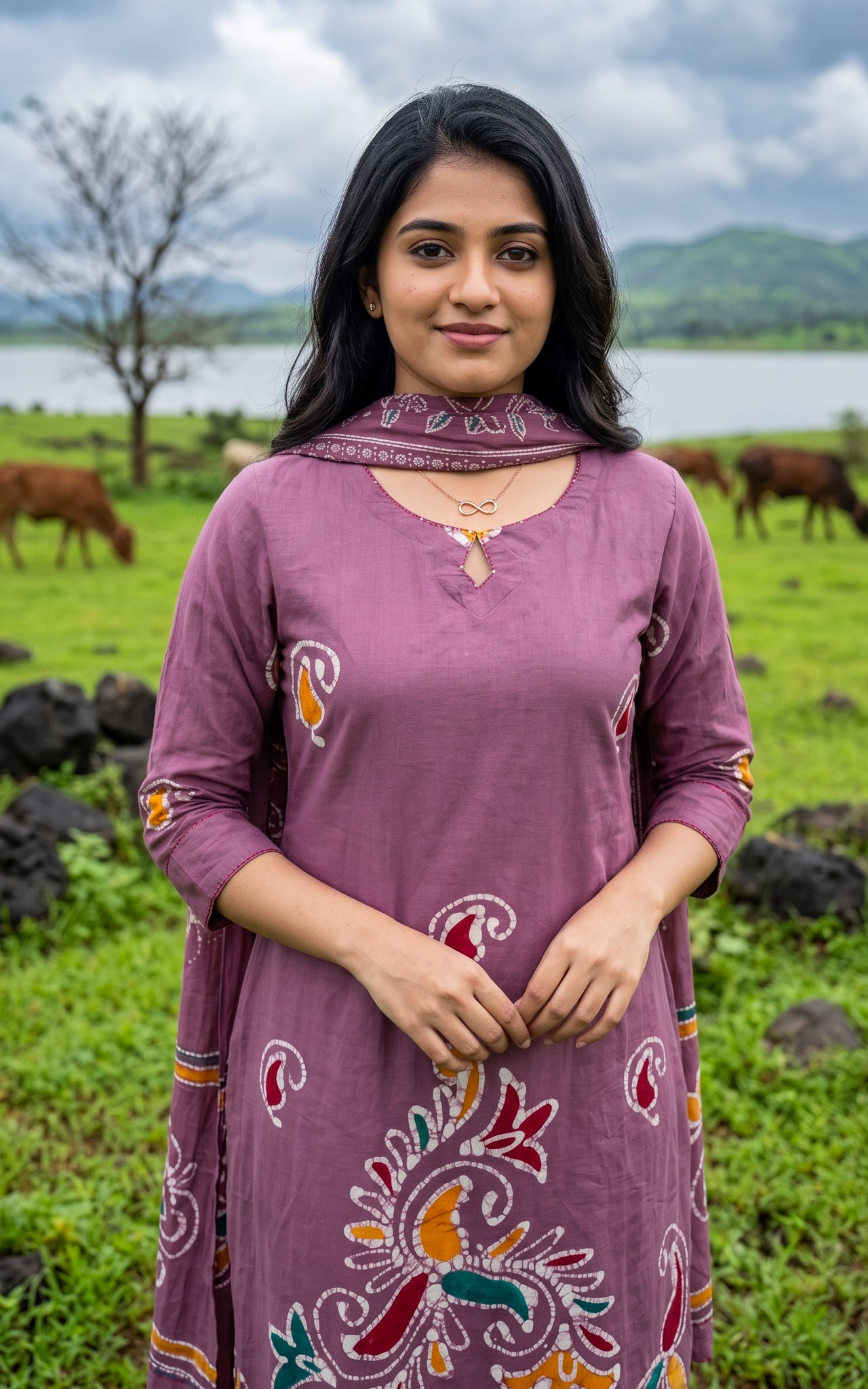 Mauve Cotton Casual Wear Kurti Set for Women