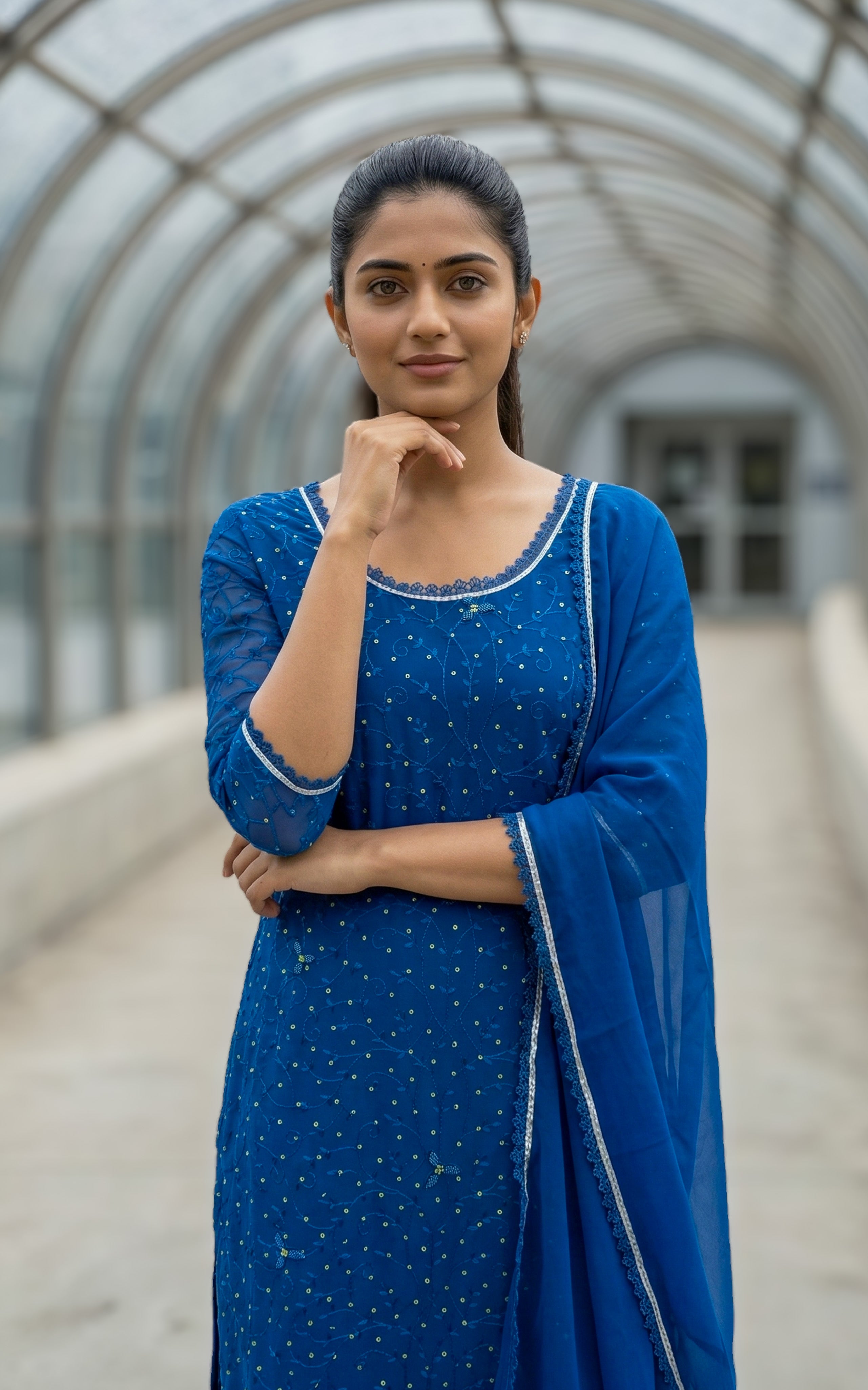 Aathi Blue (Kurti+Dupatta)