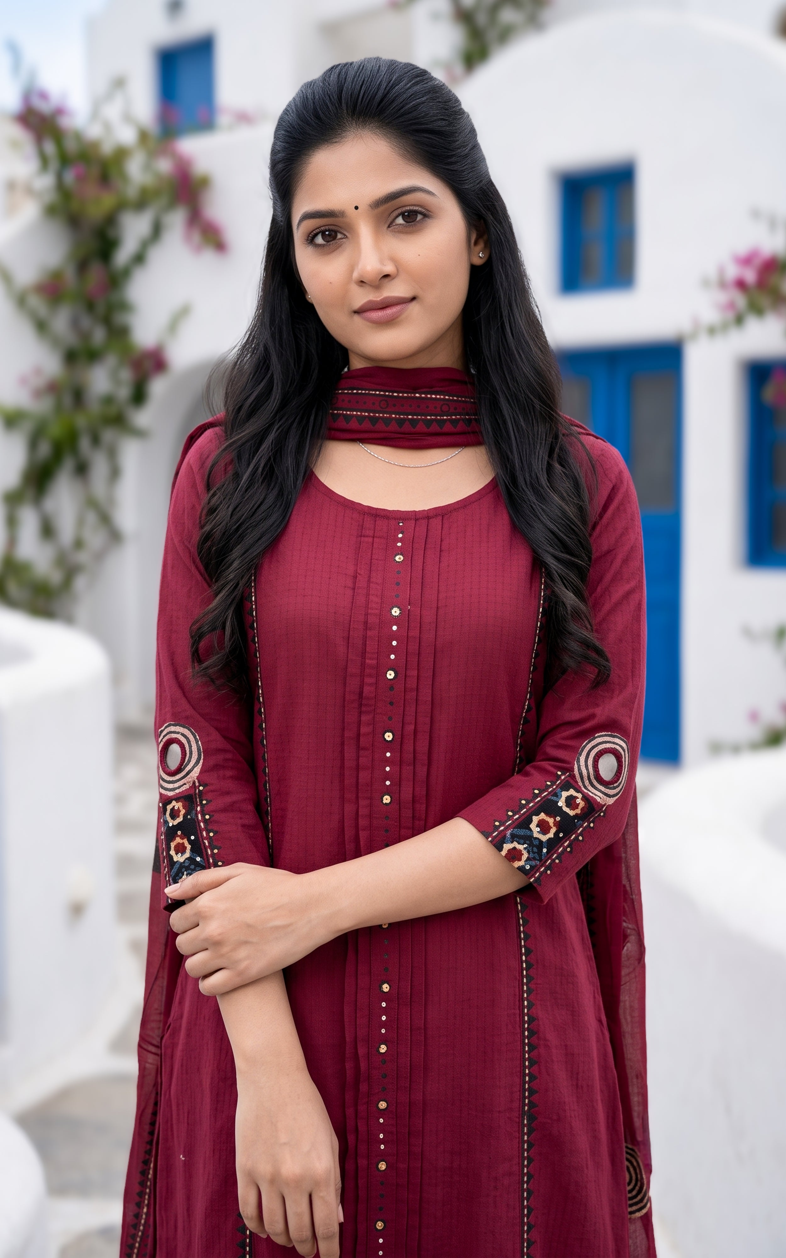 Maroon Cotton Elegant Kurti Set for Women