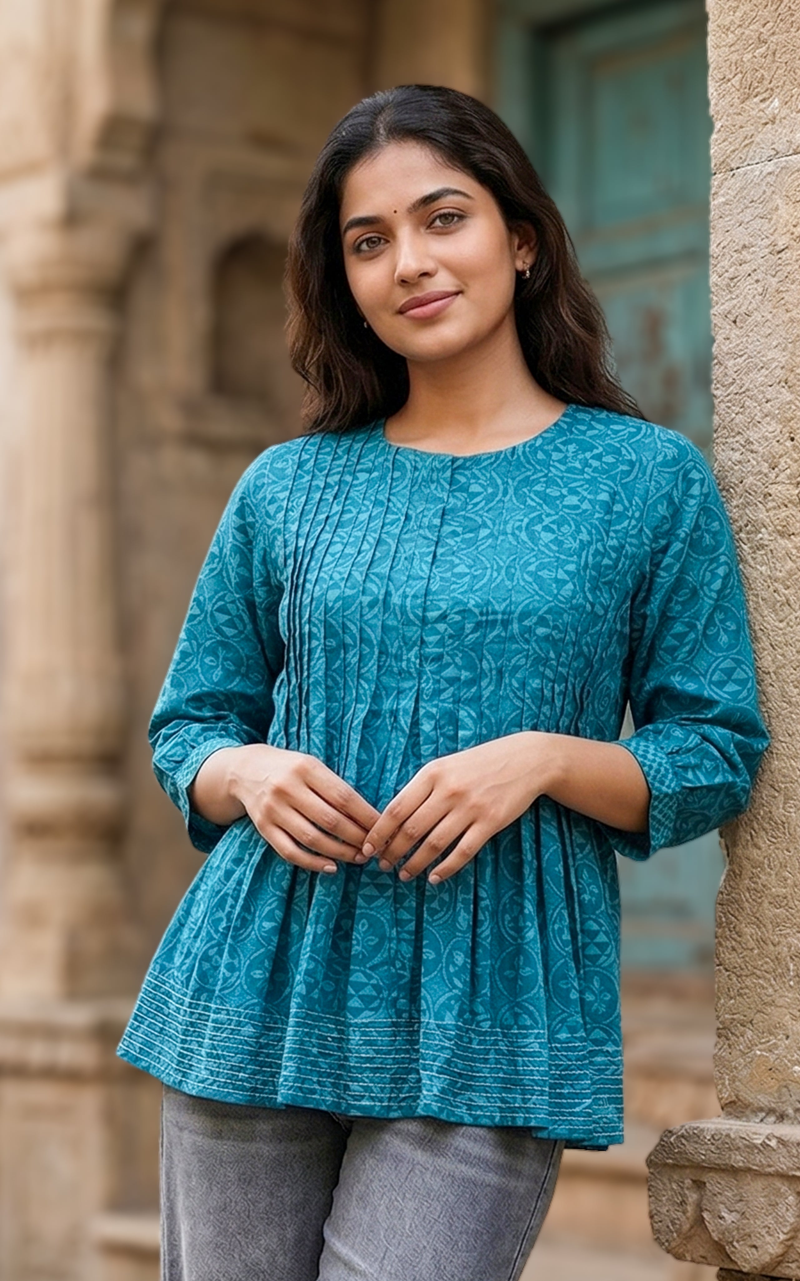 Pleated flared A-line silhouette