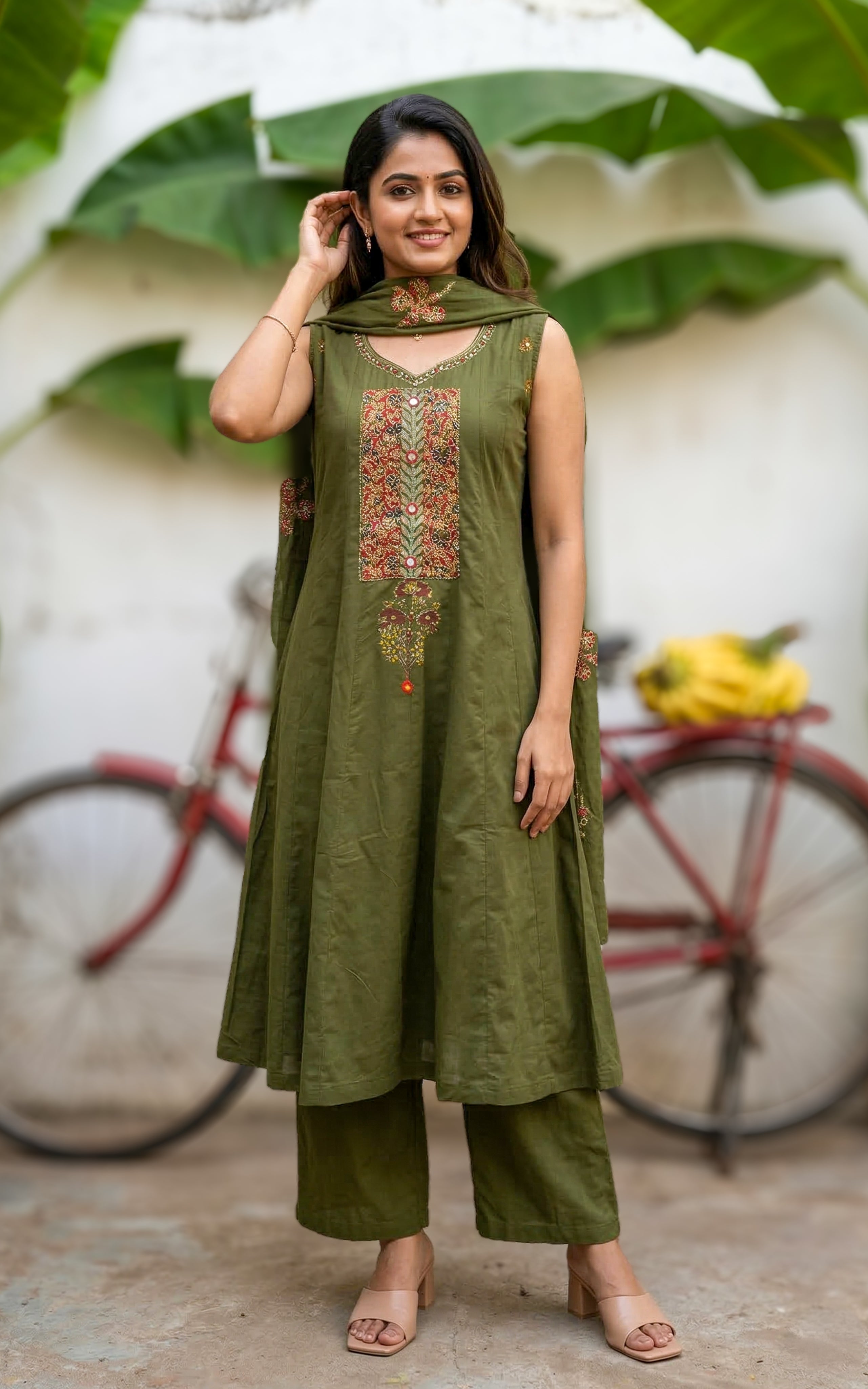 Women cotton Anarkali kurti set