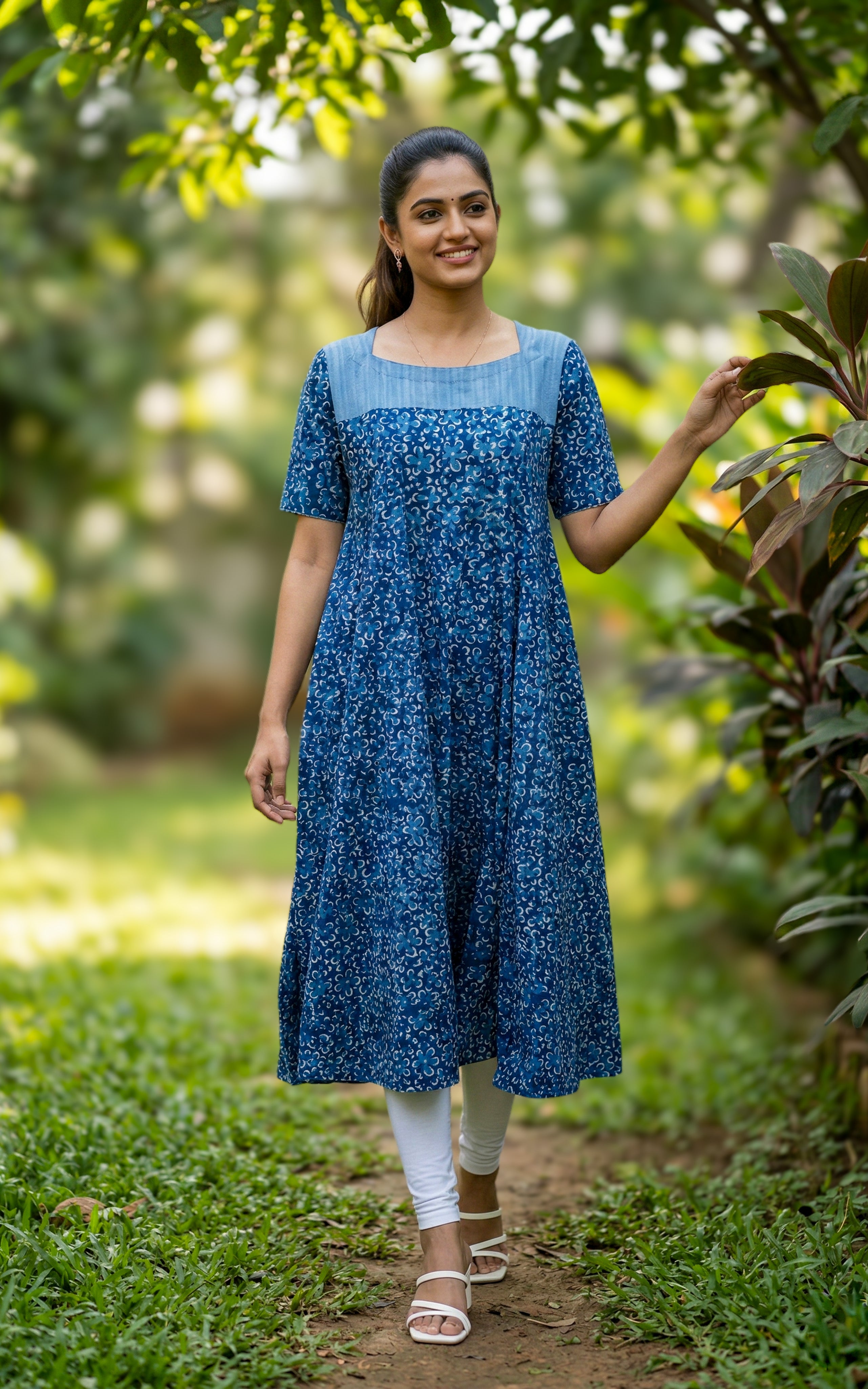Ethnic Indigo Blue Cotton Anarkali for Women