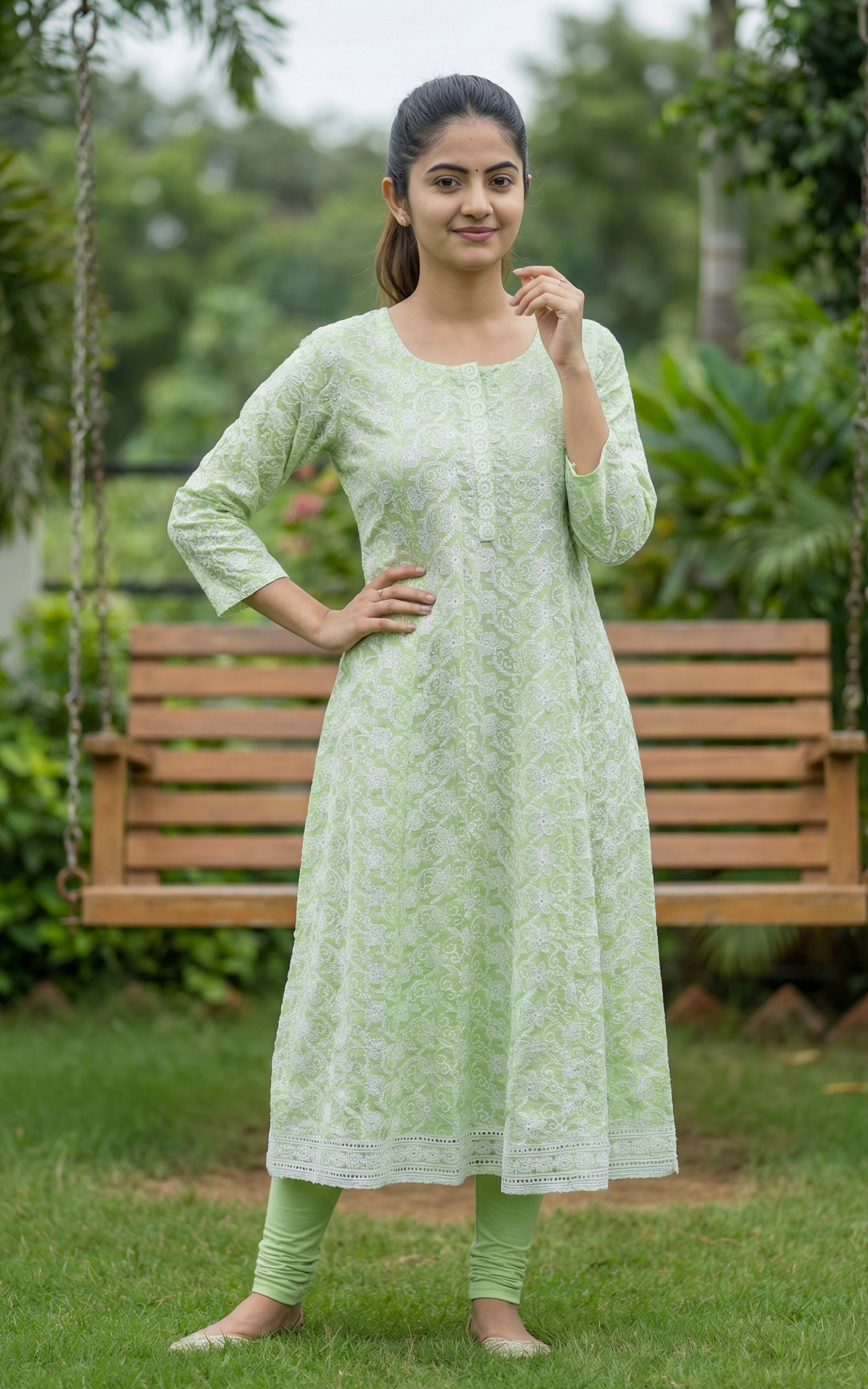  Chikankari Embroidered Panel Cut Flared Aline