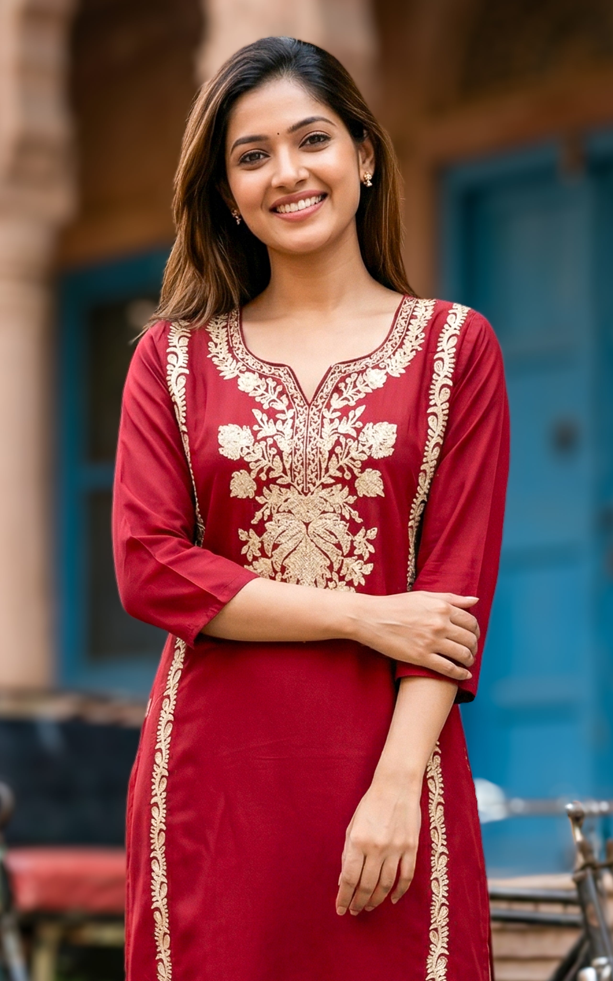 Straight Kurti with Front Embroidery