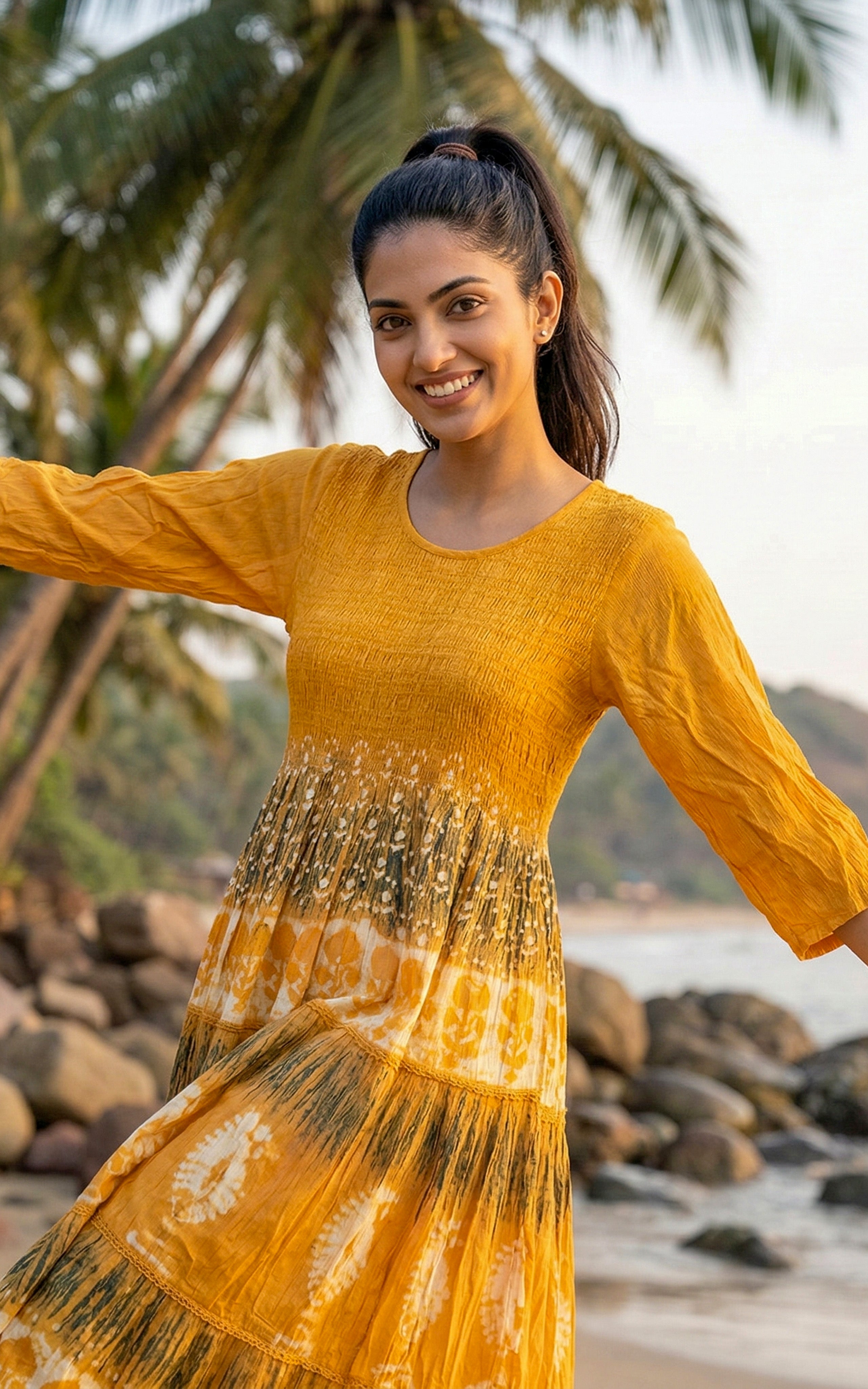 round neck maxi with traditional print for women's  