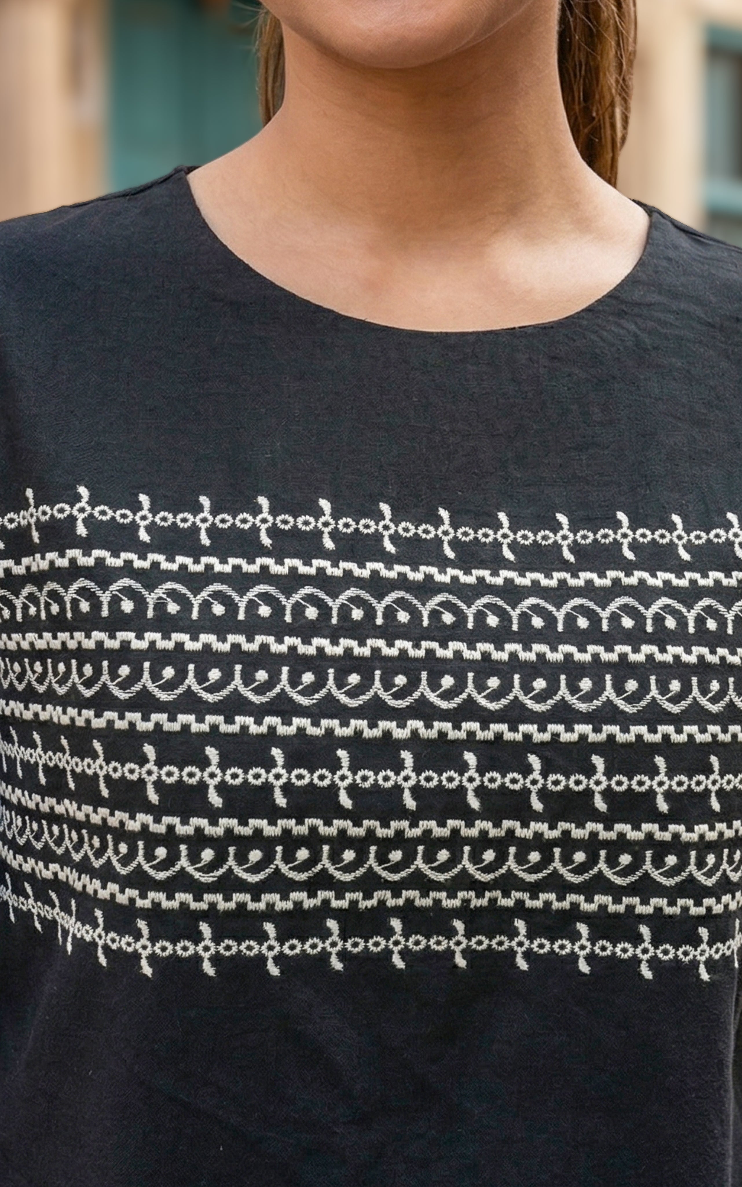 Front embroidery adds a rich ethnic touch