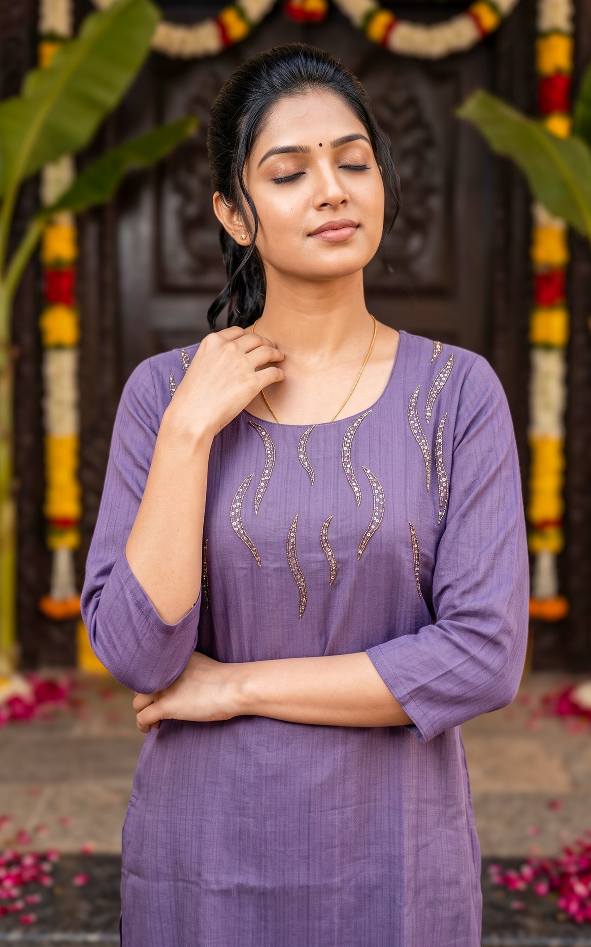 Deep Purple Art Silk Blend Designer Straight Cut Kurti for Women