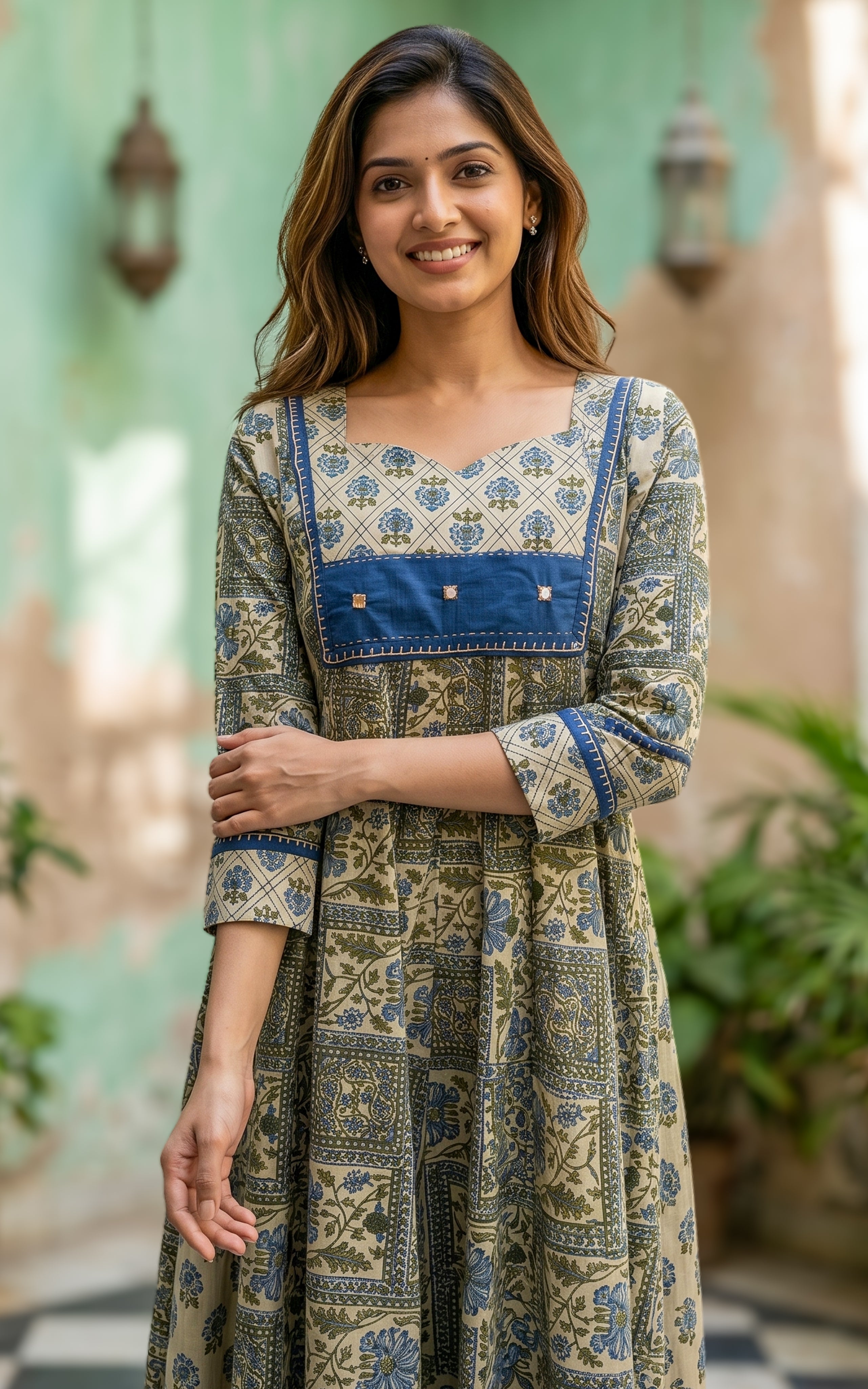 Elegant anarkali with mirror work detail

Comfortable flared cotton kurti