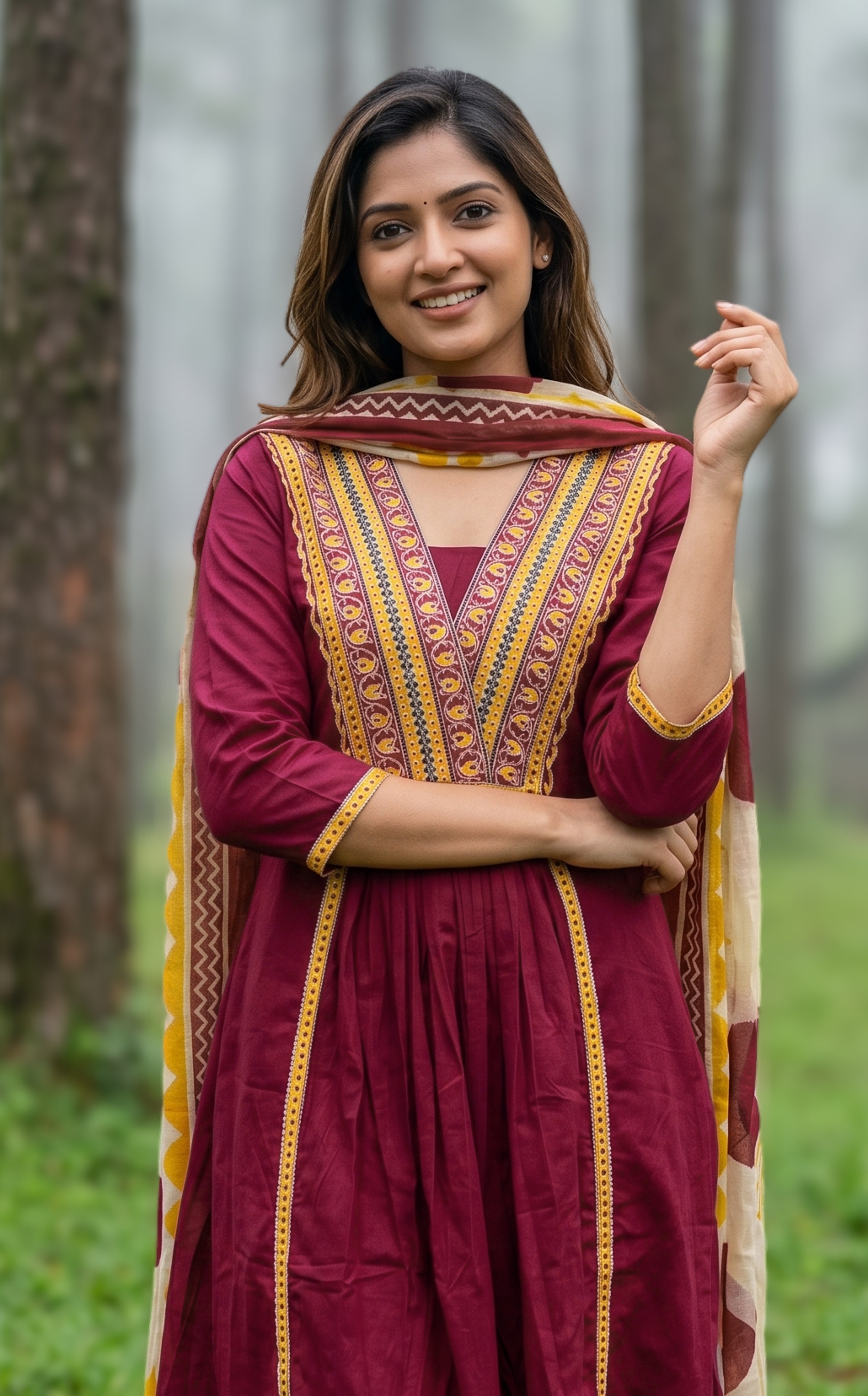 Hananya Wine (Kurti+Pant+Dupatta)