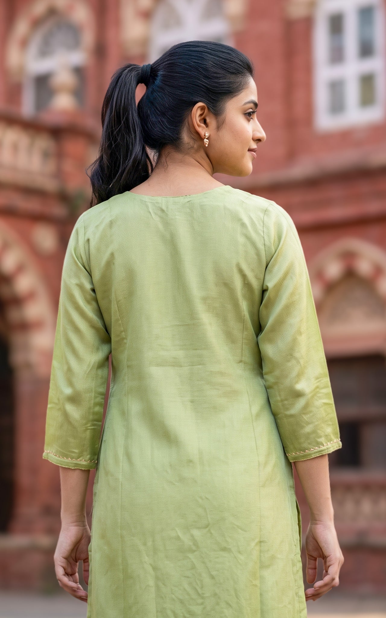 Pista Green Art Silk Kurti Set for Women