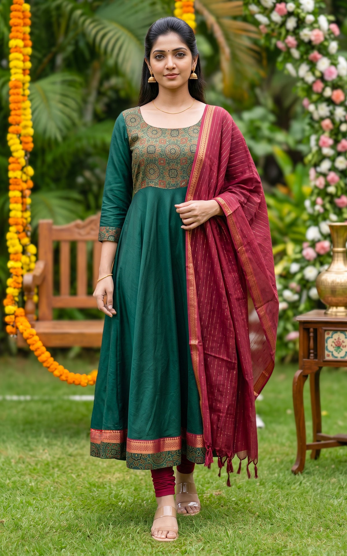 Kanmani Green (Kurti+Dupatta)
