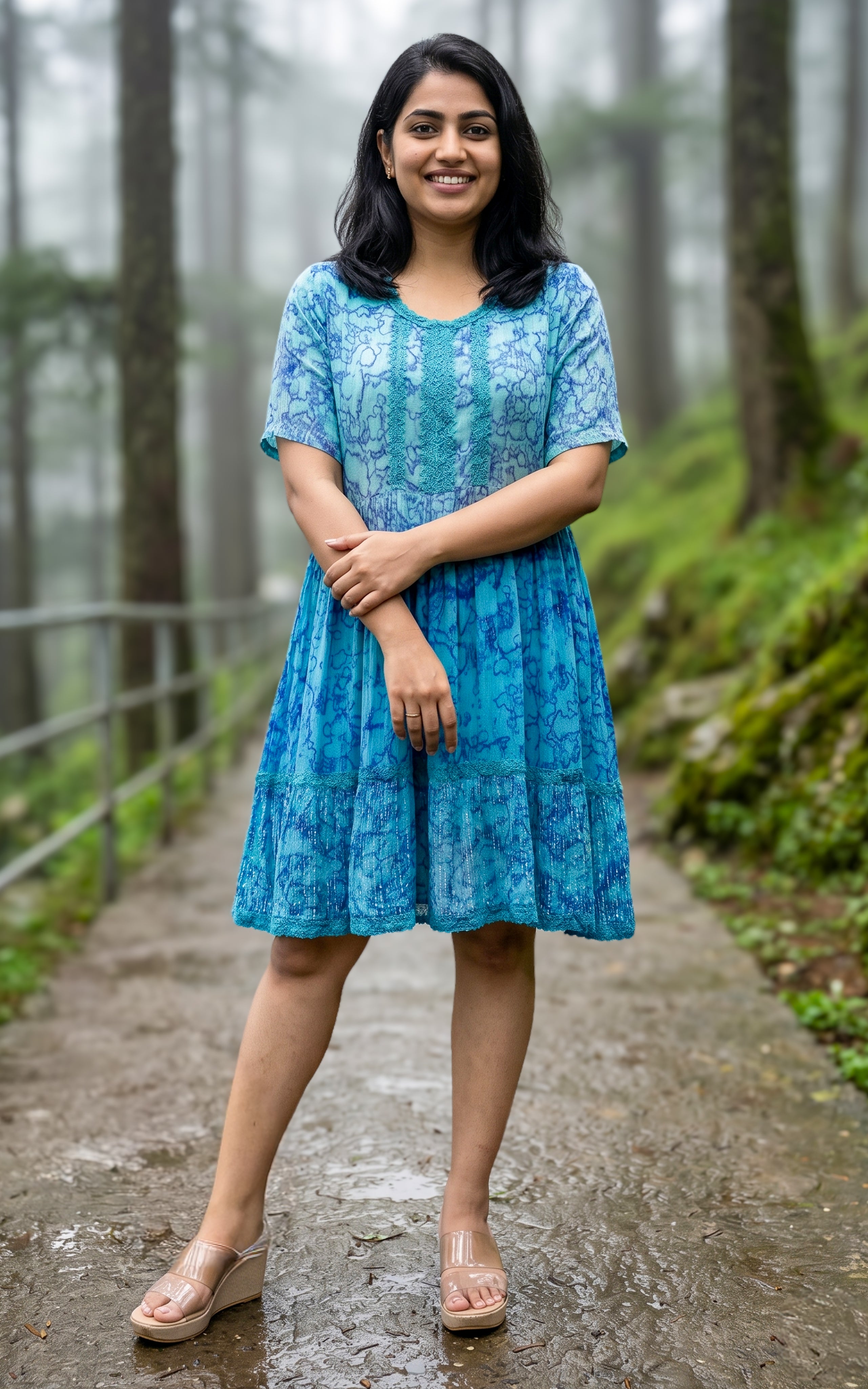 Rama blue viscose indo western short maxi for women