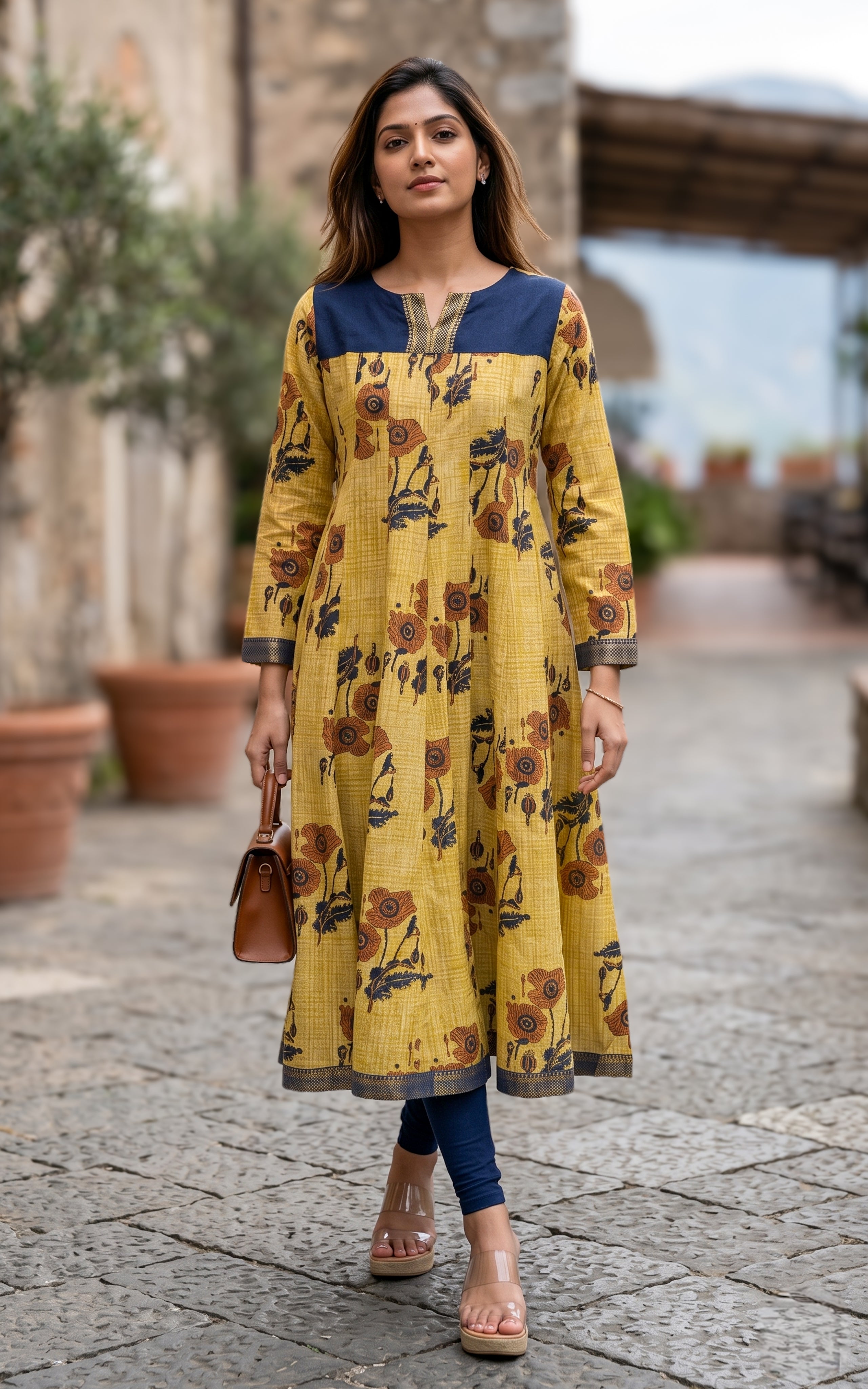 Yellow classic Anarkali outfit for women